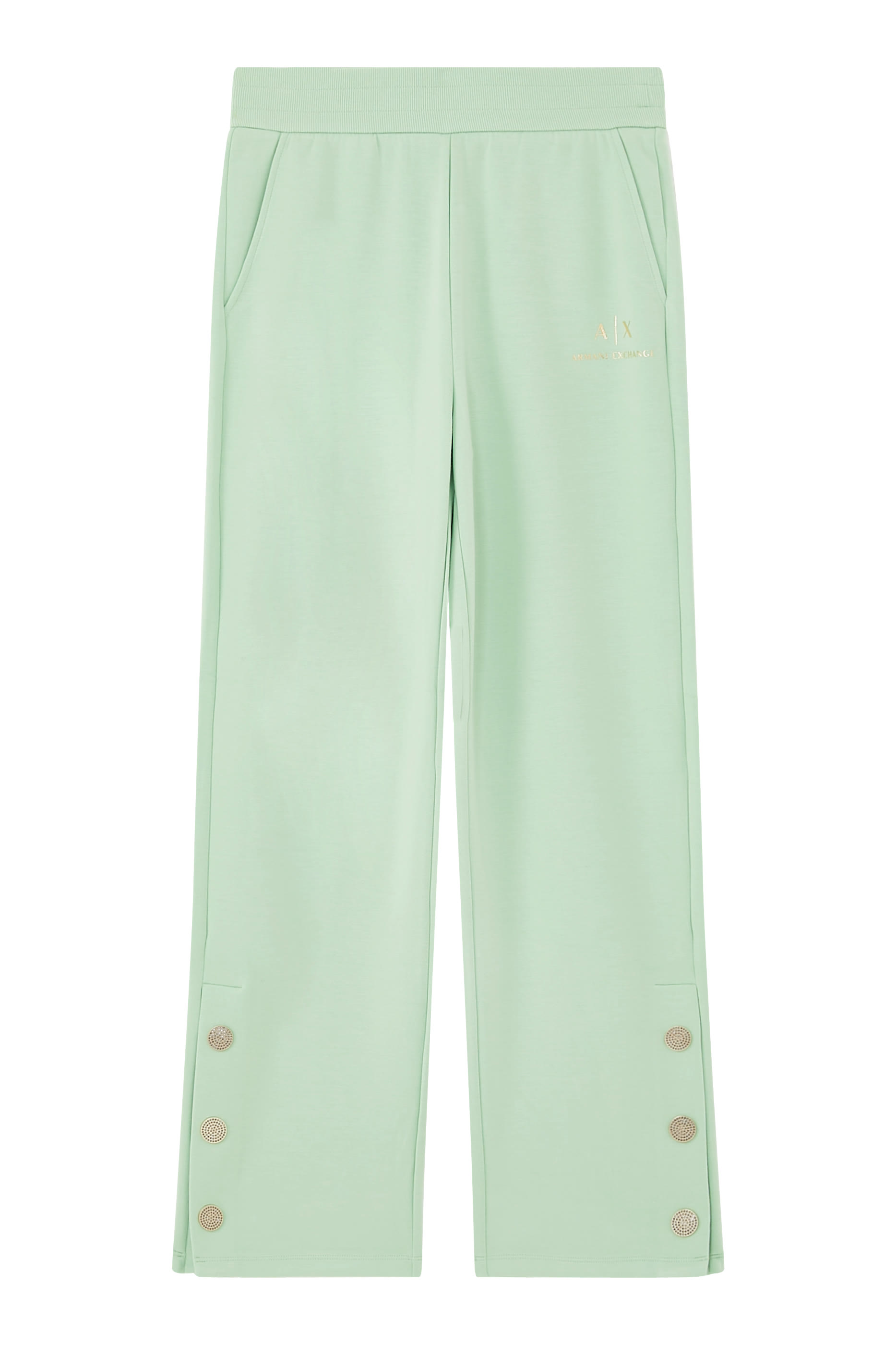 بنطال بقصة ساق واسعة وشعار الماركة