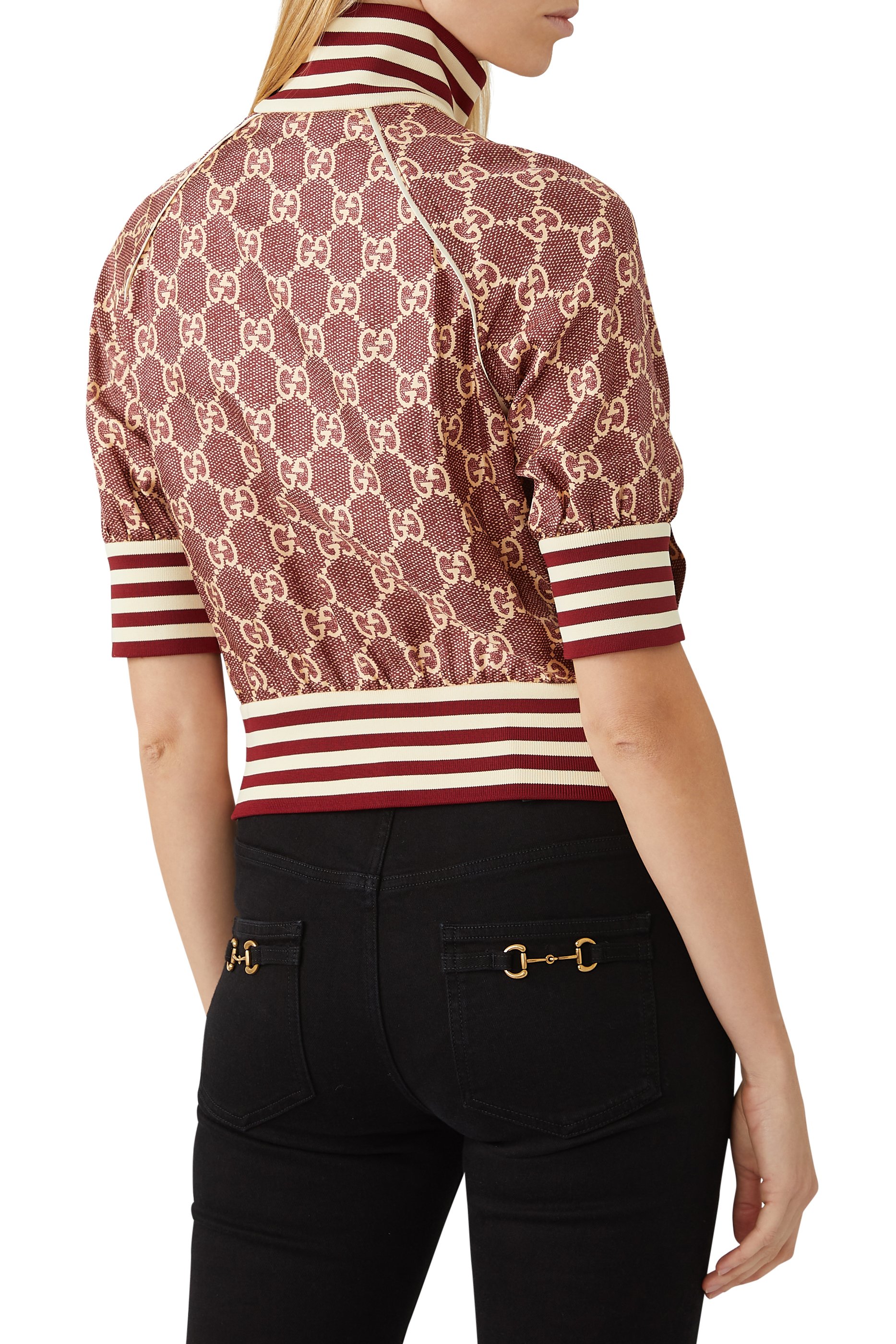 جاكيت حرير وردي بنقشة شعار GG سوبريم