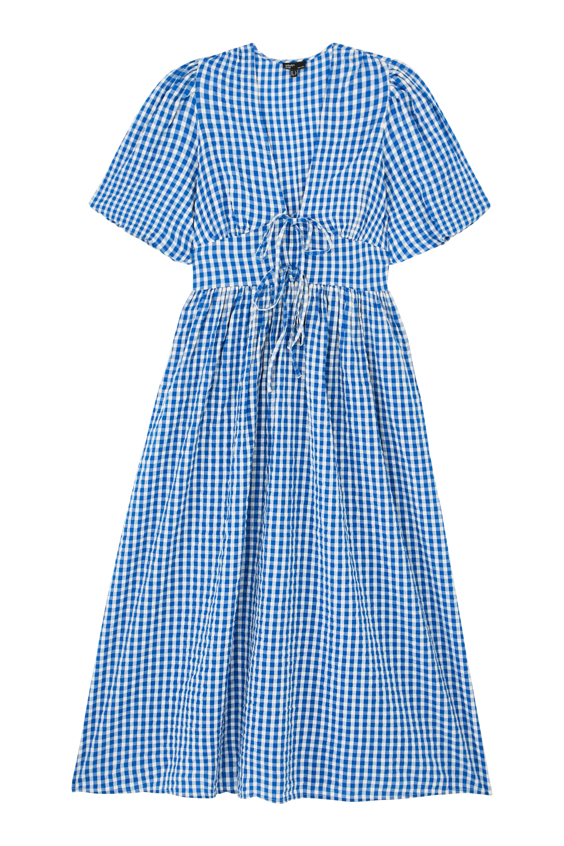 فستان سكوتي متوسط الطول بأكمام منفوخة ونقشة مربعات