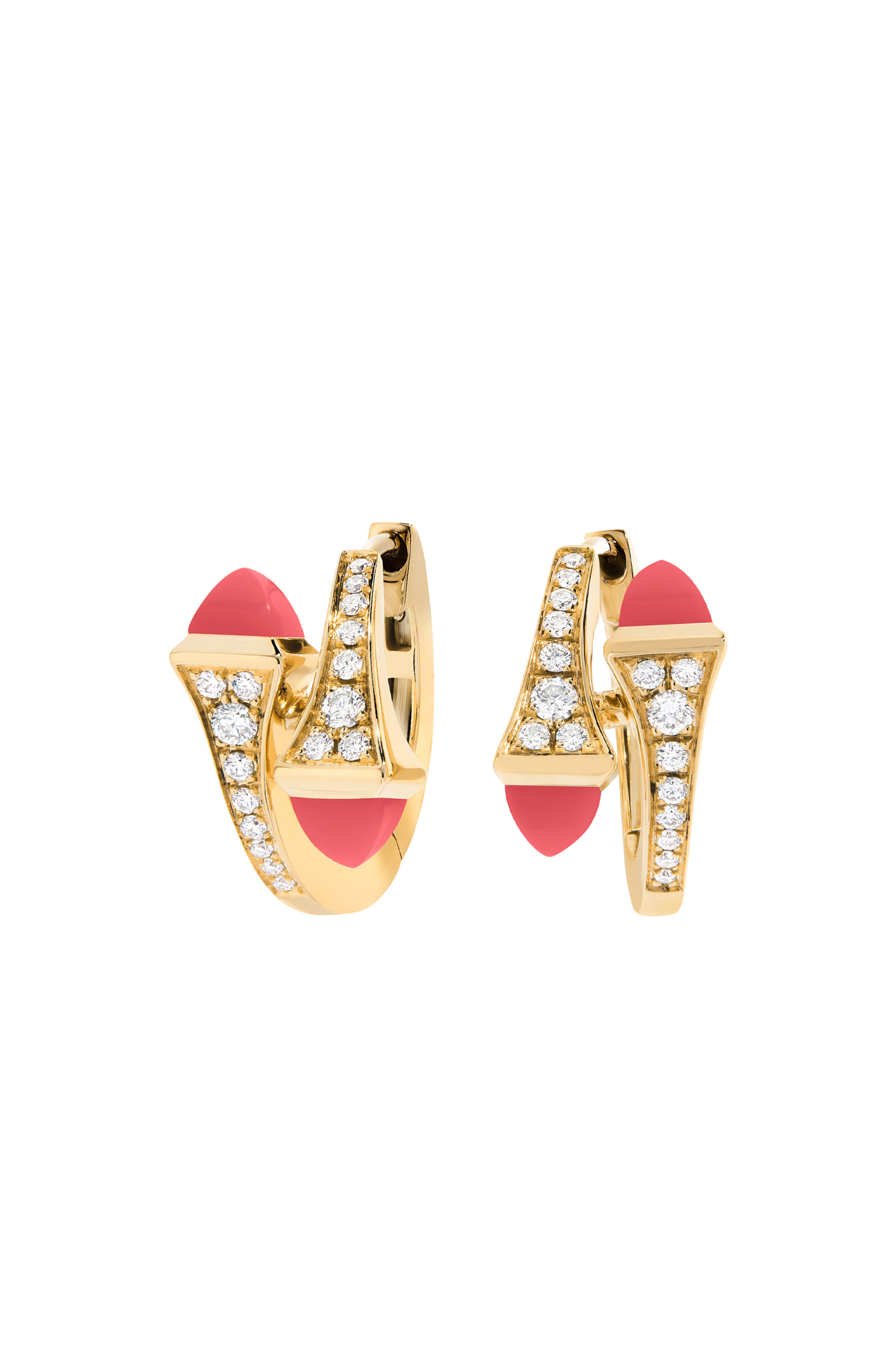 أقراط كليو دائرية مرصعة بالماس والكوارتز الوردي ذهب أصفر عيار 18