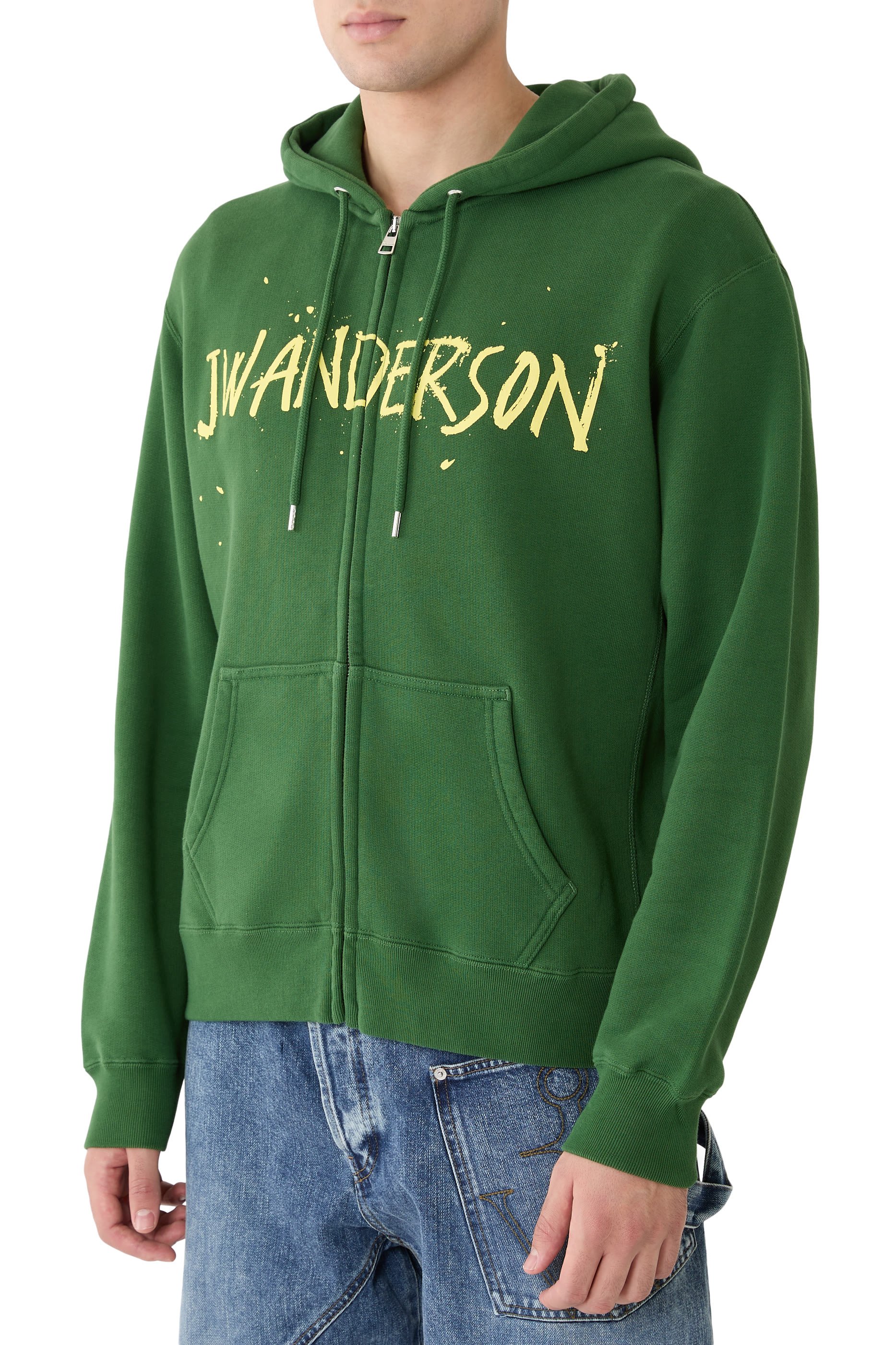 هودي بسحاب أمامي مزين بطبعة