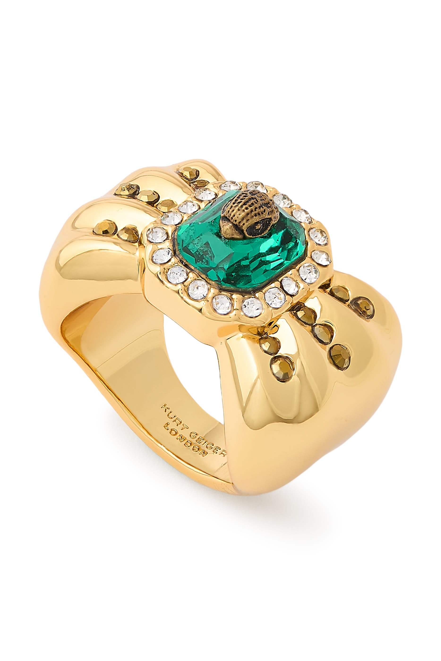 خاتم بتصميم فيونكة مرصع بأحجار زركونيا مكعبة، نحاس وزجاج