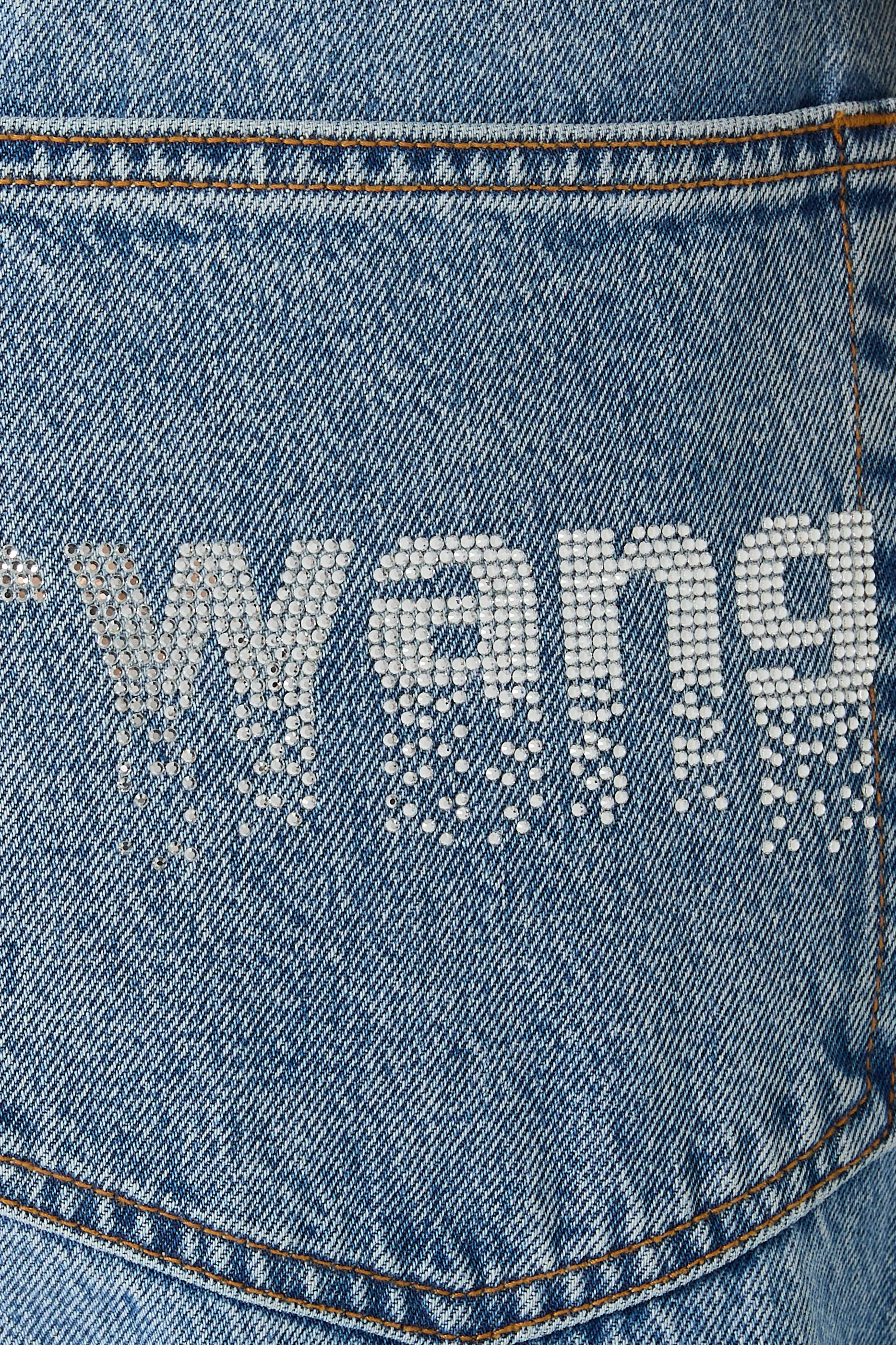 بنطال جينز بلو أب مرصع بكريستال مثبت حراريا