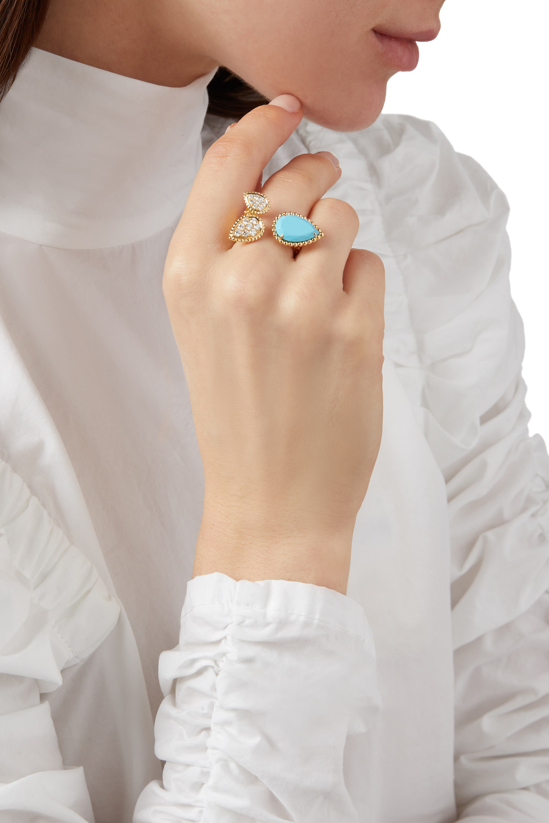 خاتم سيربنت بوهيم بتصميم 3 دمعات مرصعة بماس وفيروز