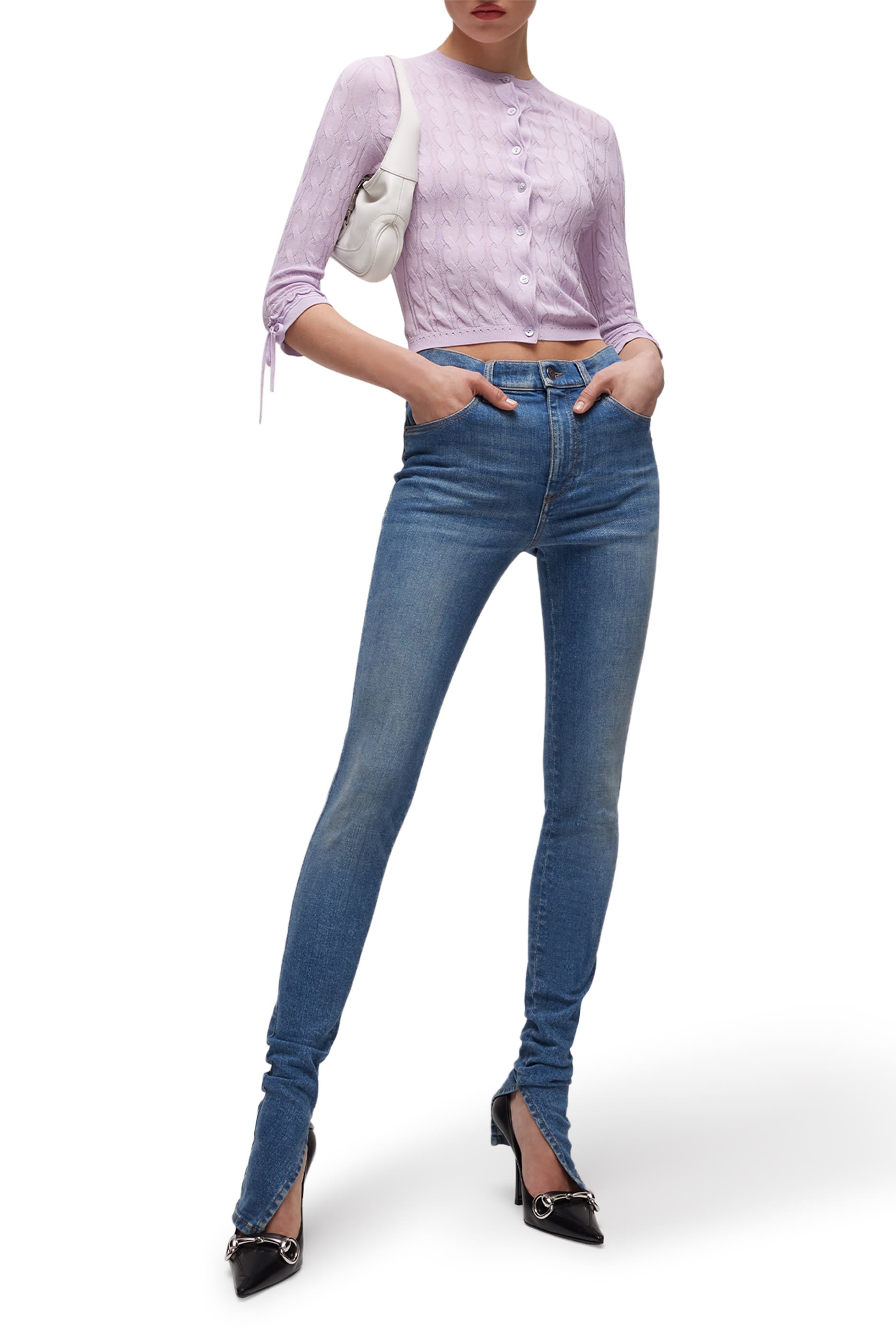 كارديجان منسوج بغرزة الضفيرة مزيج قطن