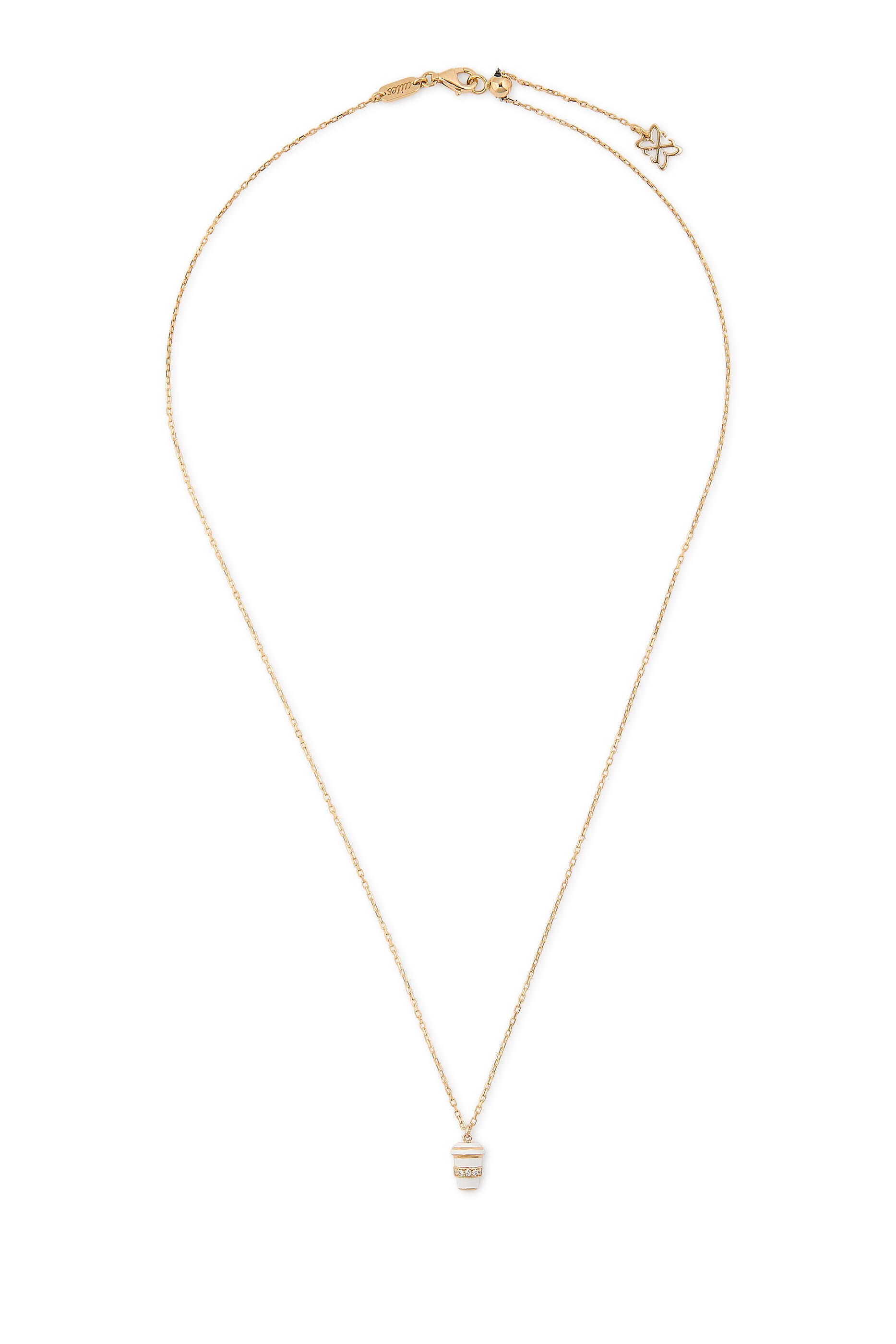 قلادة بدلاية صغيرة بتصميم قهوة مزينة بالمينا والماس، ذهب أصفر عيار 18