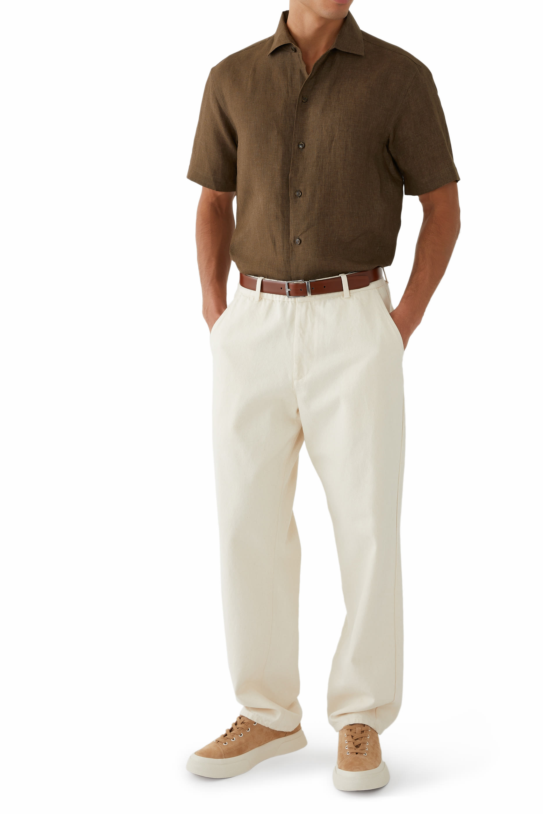 قميص بأكمام قصيرة كتان