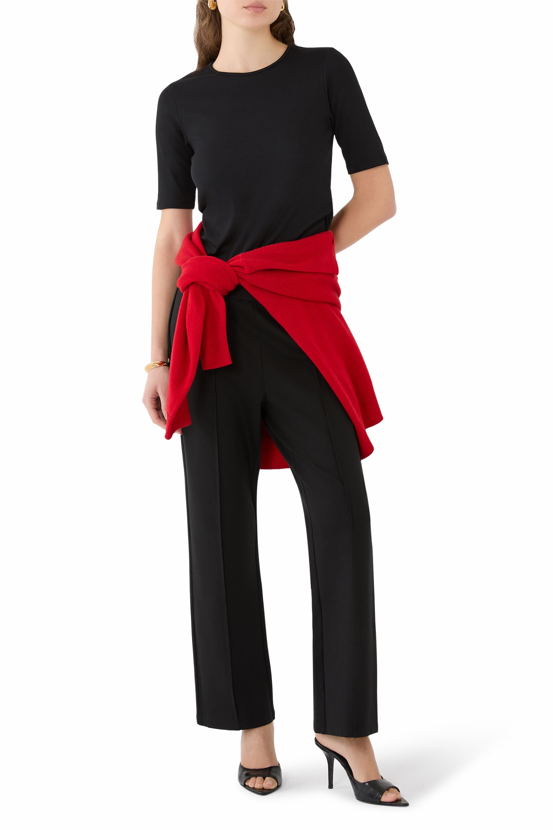 بنطال بحواف واسعة بونتي مطاطي قابل للغسل