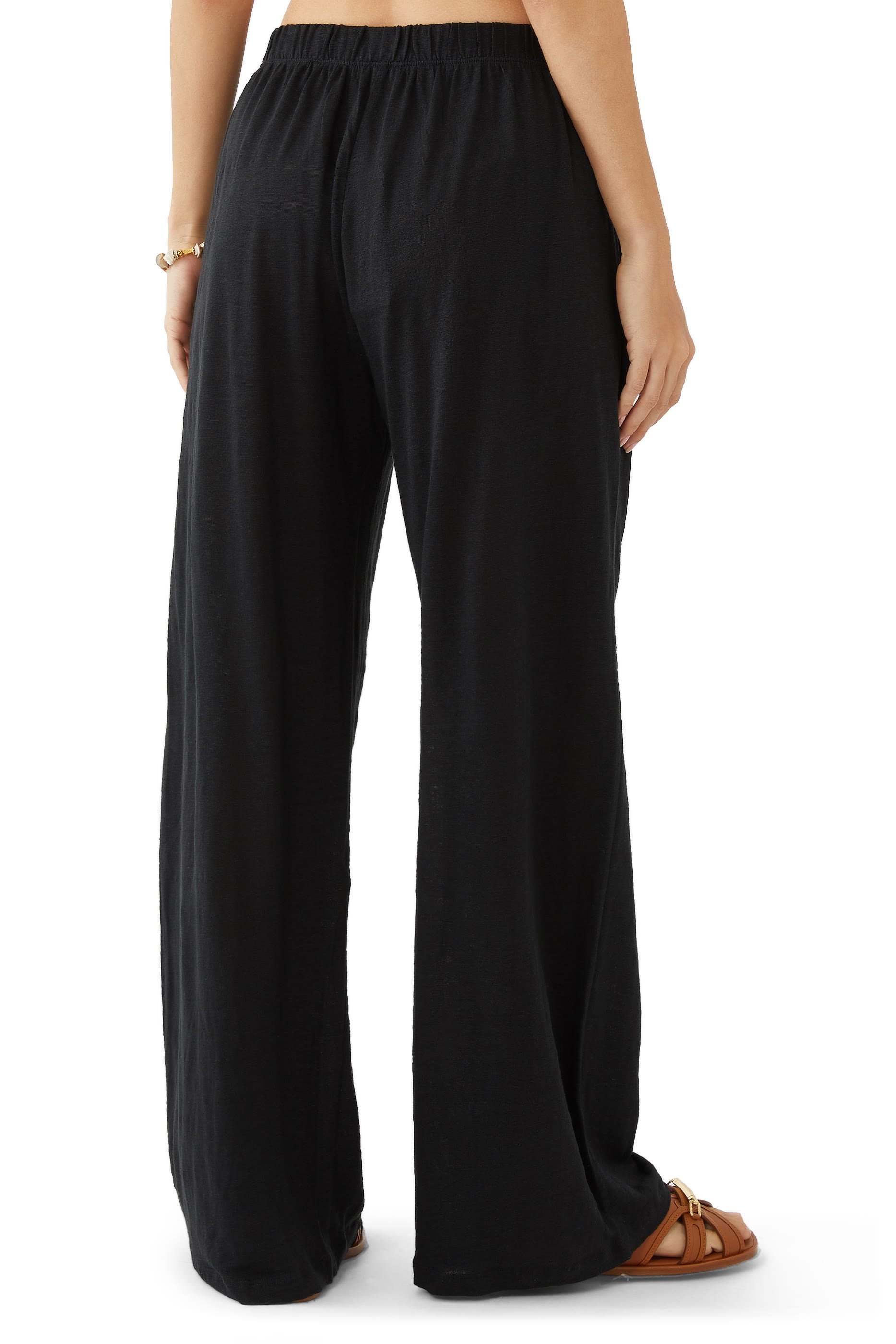 بنطال بخصر مرتفع نسيج كتان عضوي