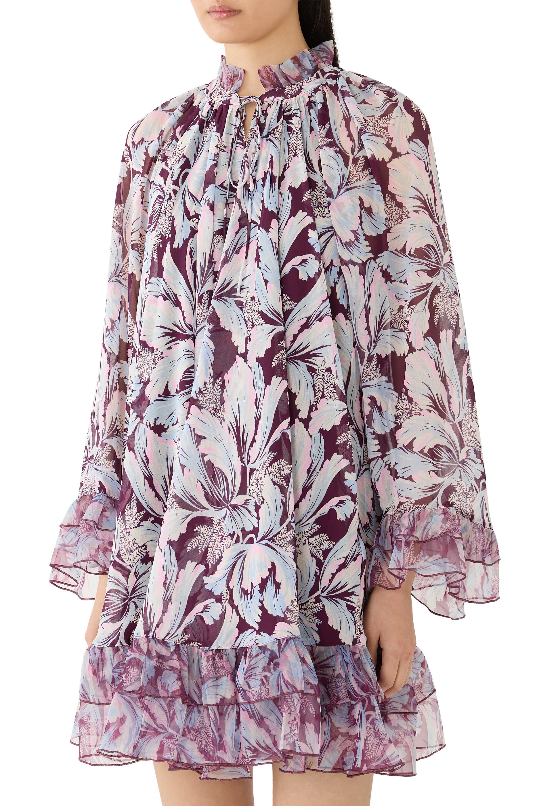 فستان ليرا قصير بنقشة توليب متعددة الألوان