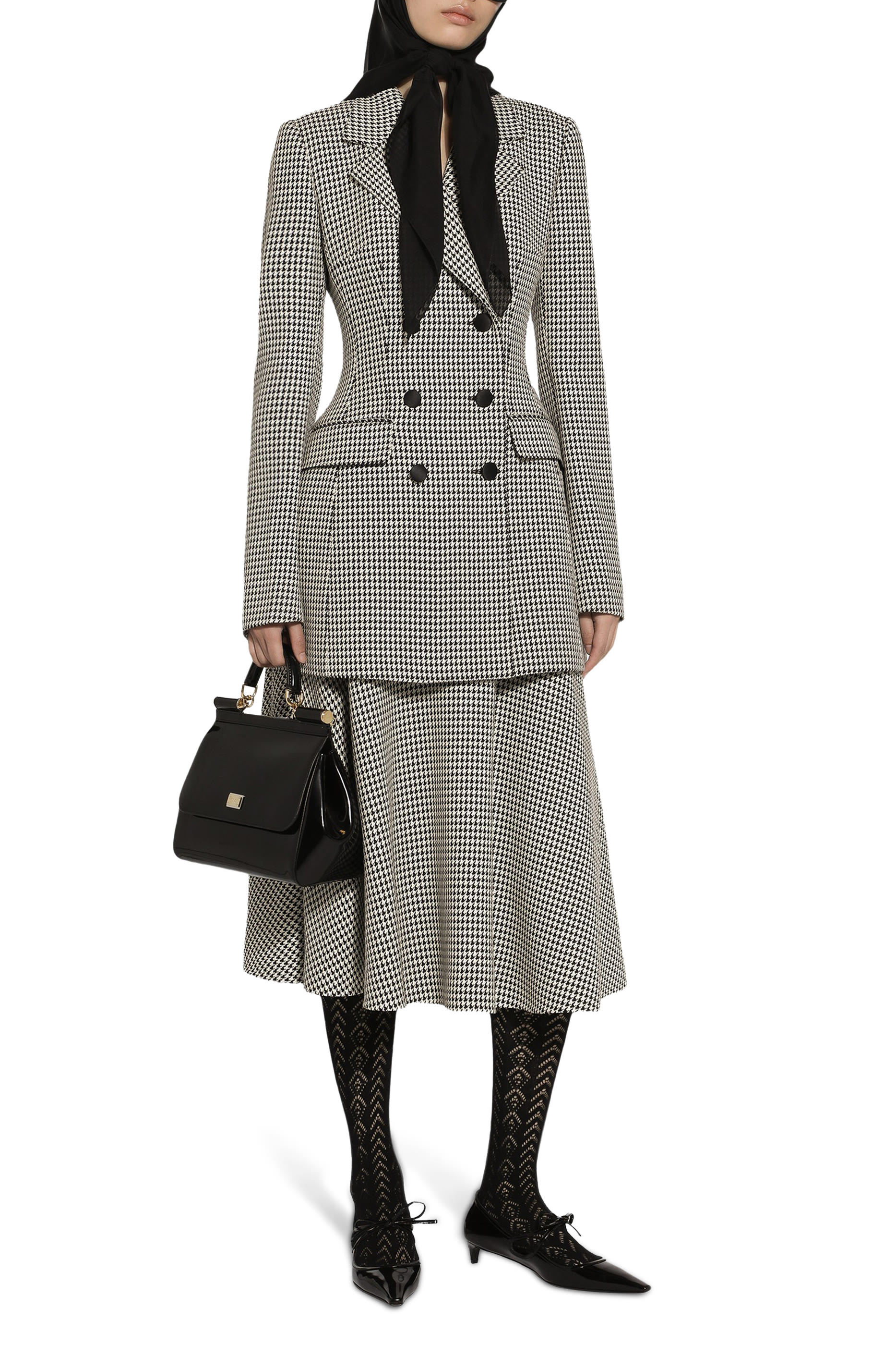 تنورة بقصة دائرية متوسطة الطول ونقشة هاوندزتوث صوف