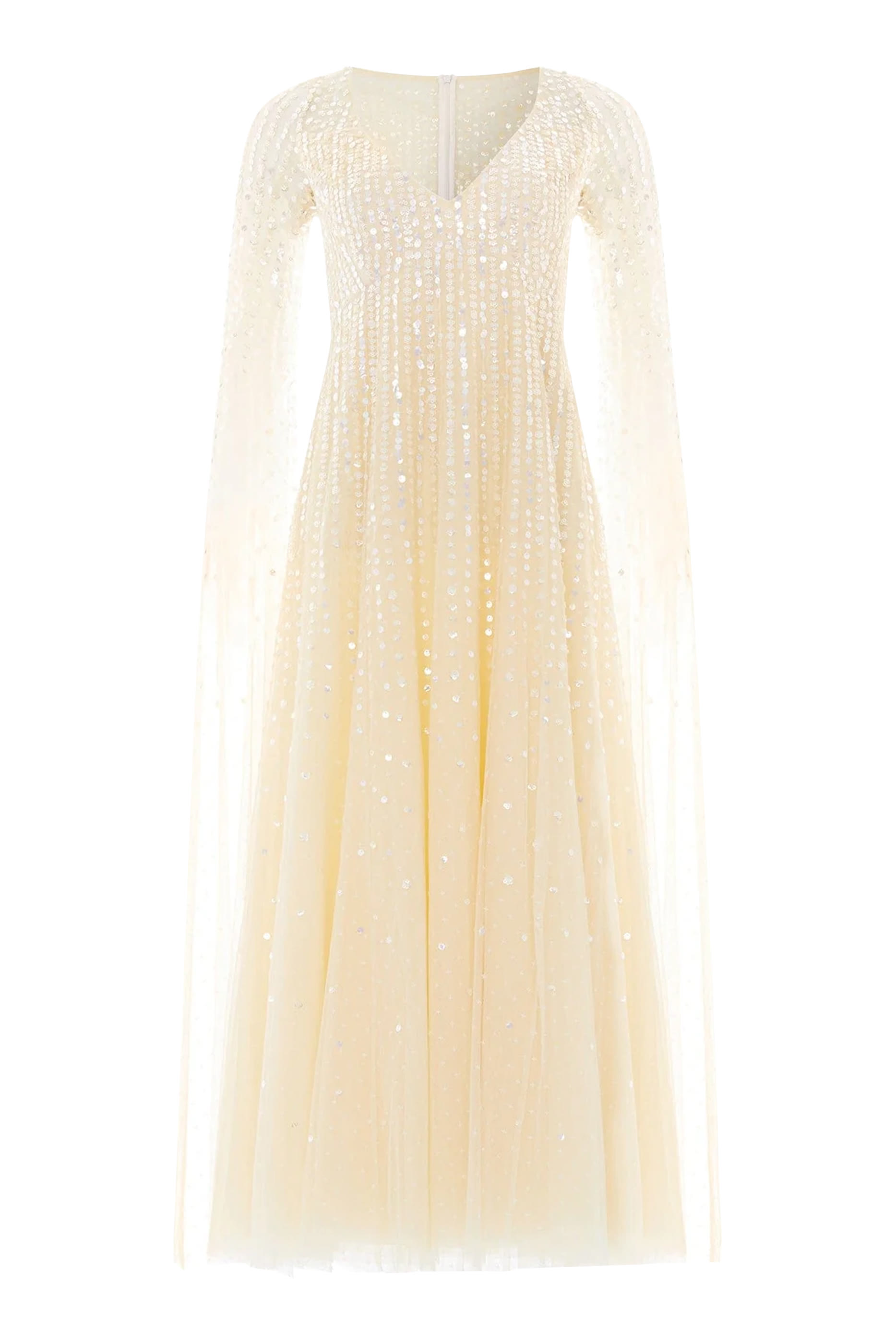 فستان سهرة مونلايت بياقة V وكاب وترتر