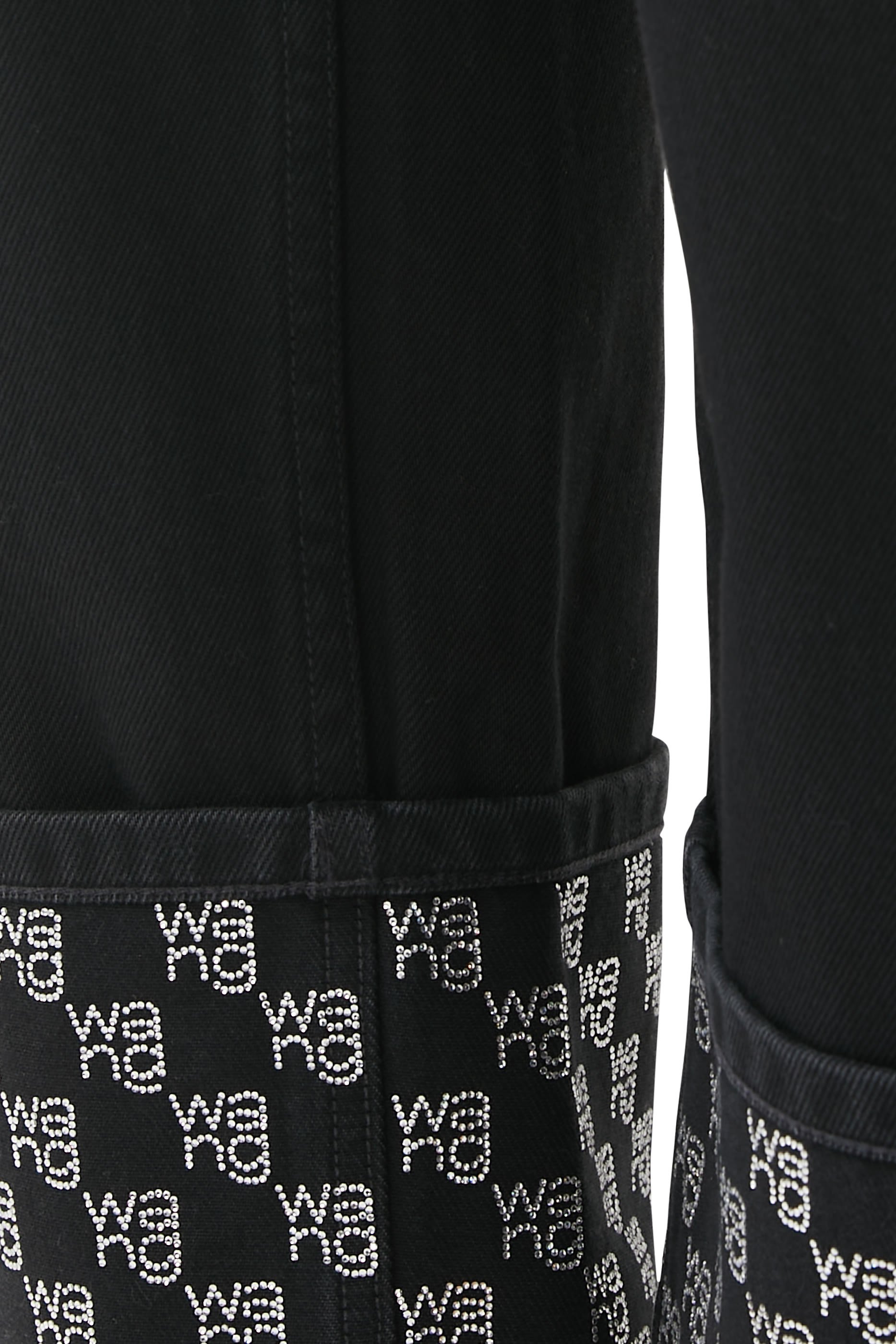 بنطال جينز بقصة ساق مستقيمة وحافة مرصعة بالكريستال