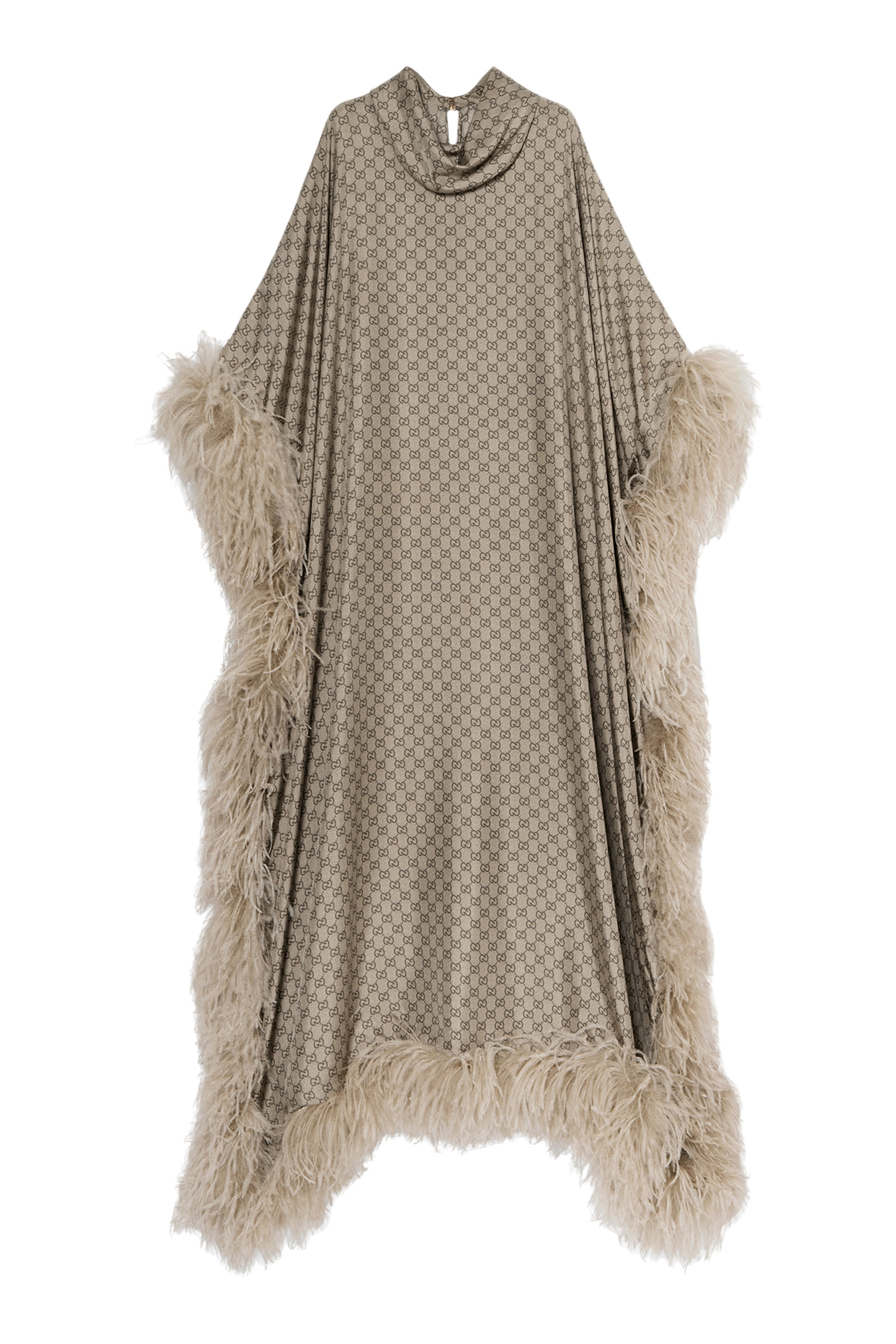 فستان طويل حرير تويل مزين كليا بنقشة حرفي شعار الماركة