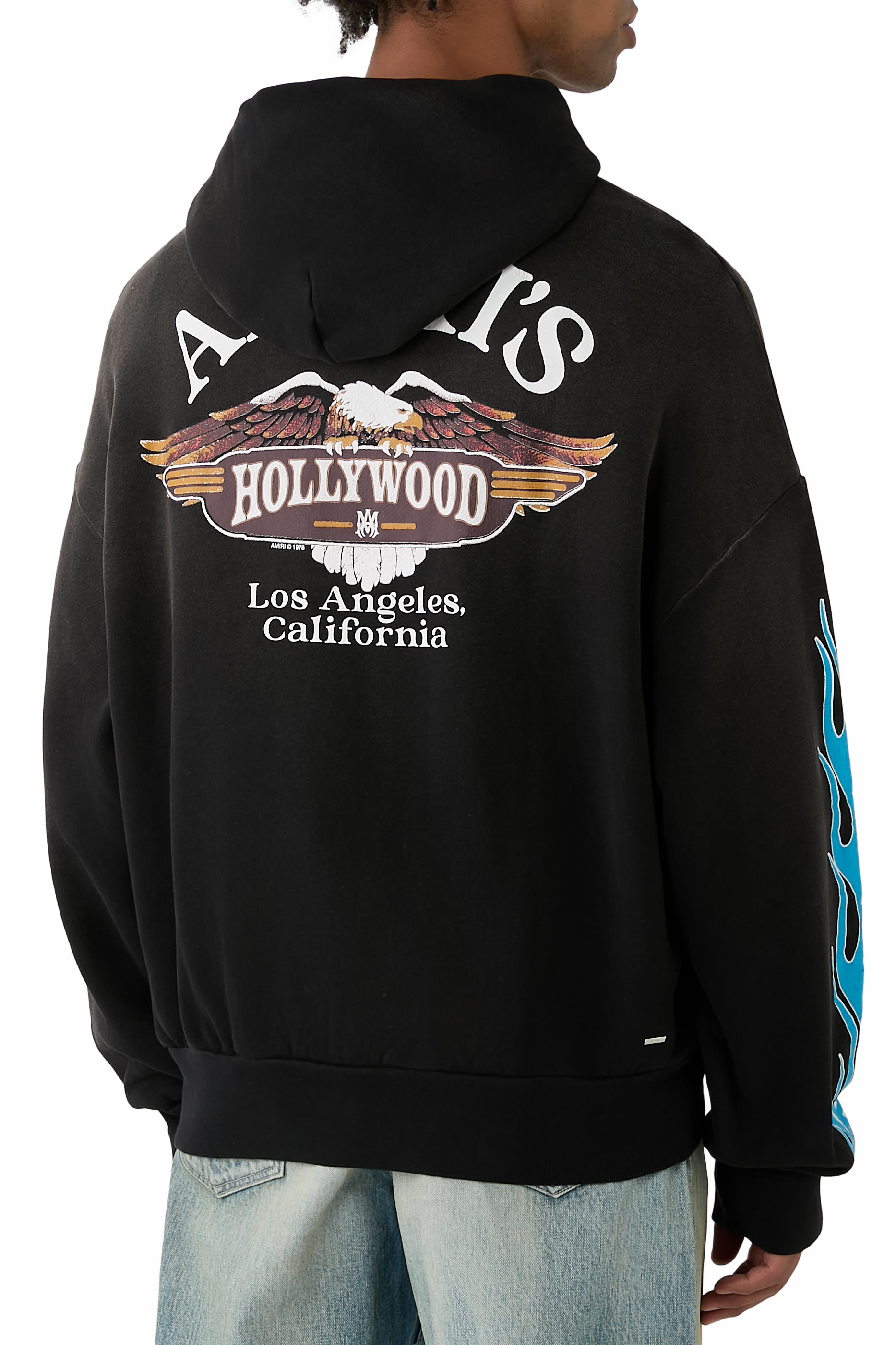 هودي بسحاب مزين بنقشة لهب