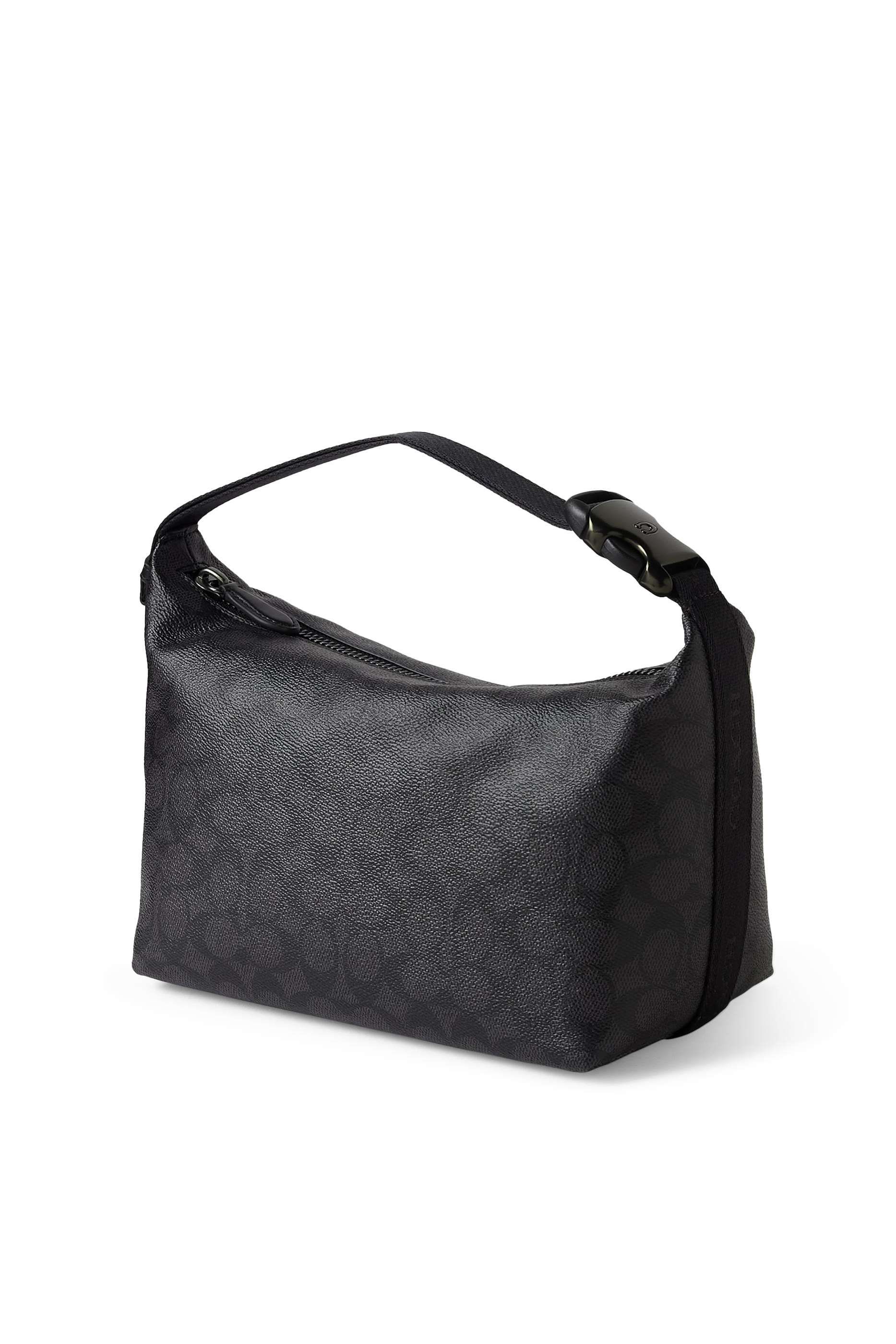 حقيبة سفر بمشبك سريع للإغلاق، قماش قنب مزين بشعار الماركة