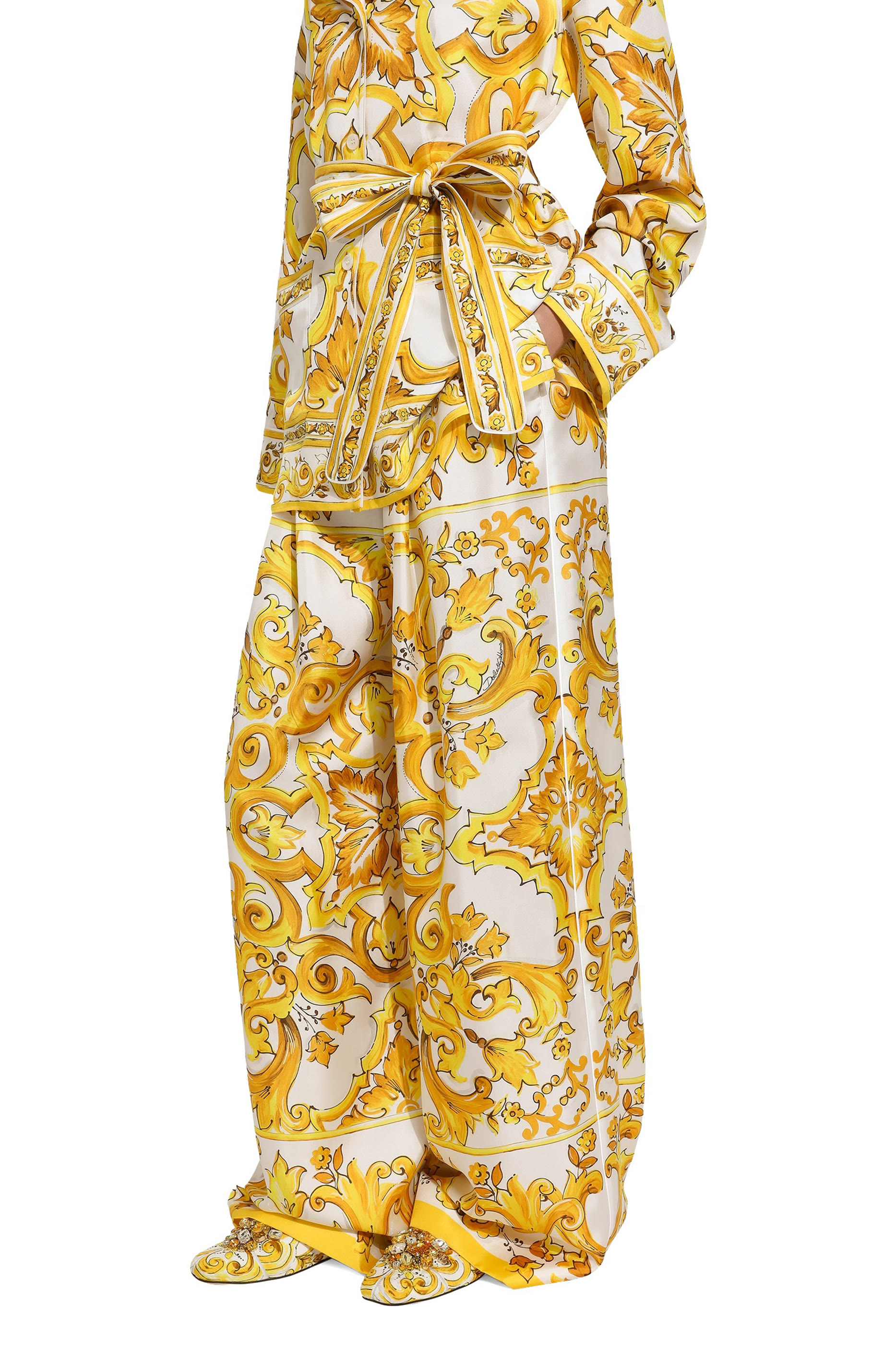 بنطال بنقشة مايولكا حرير تويل