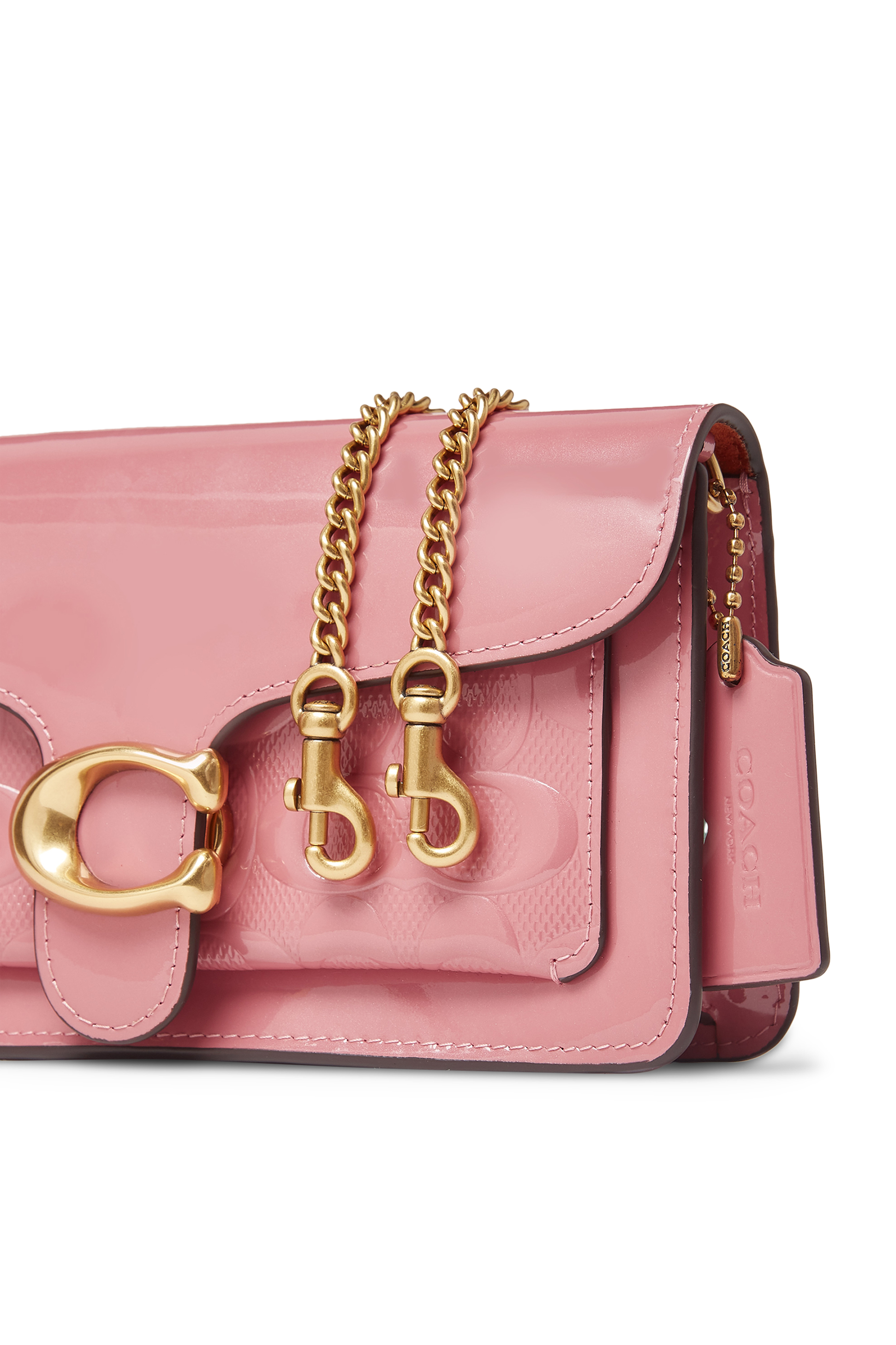 كلاتش تابي جلد لامع بنقشة شعار الماركة