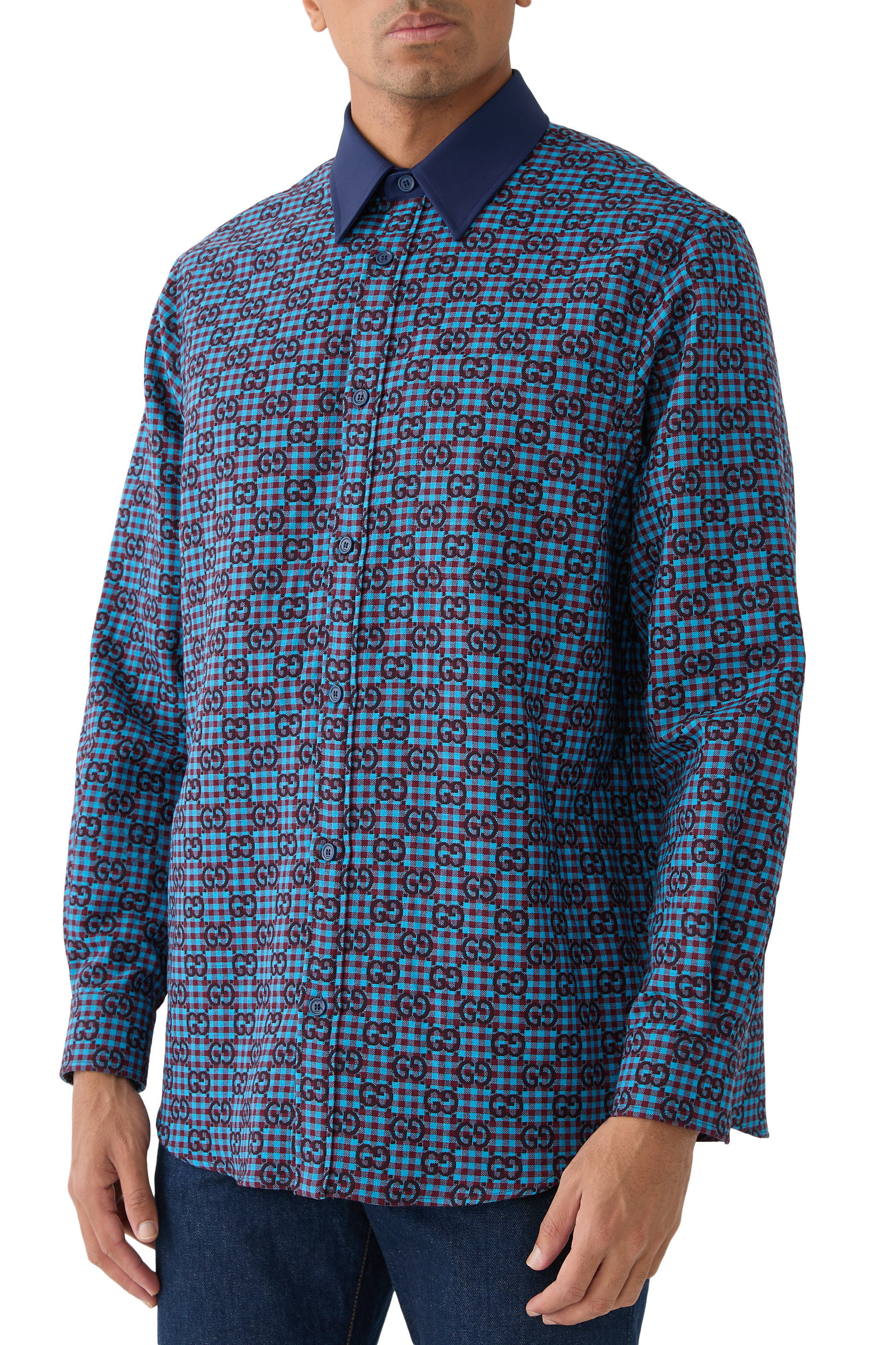 قميص بشعار الماركة قميص قطن وصوف جاكار