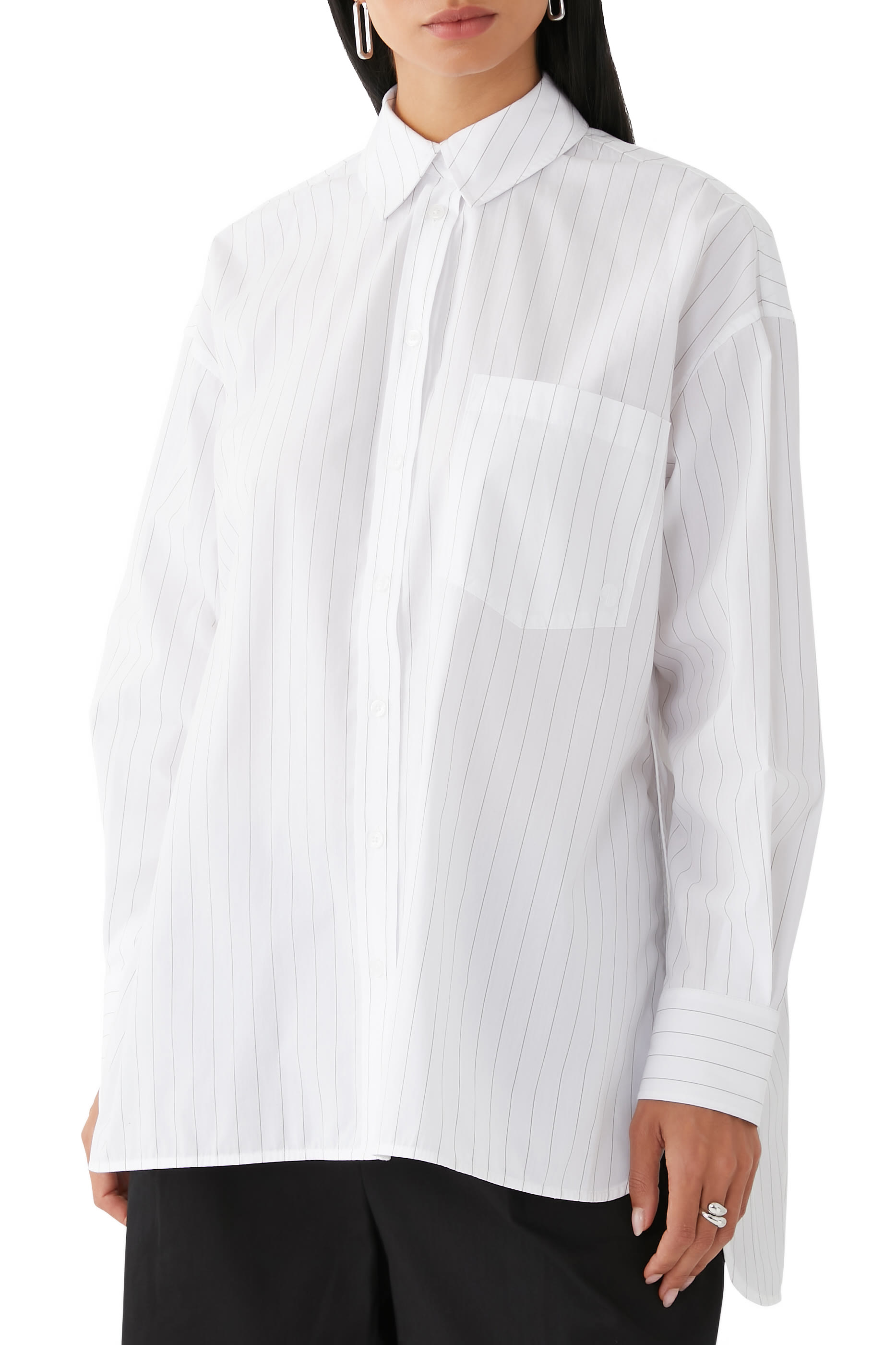 قميص كريسي مخطط بأكمام طويلة