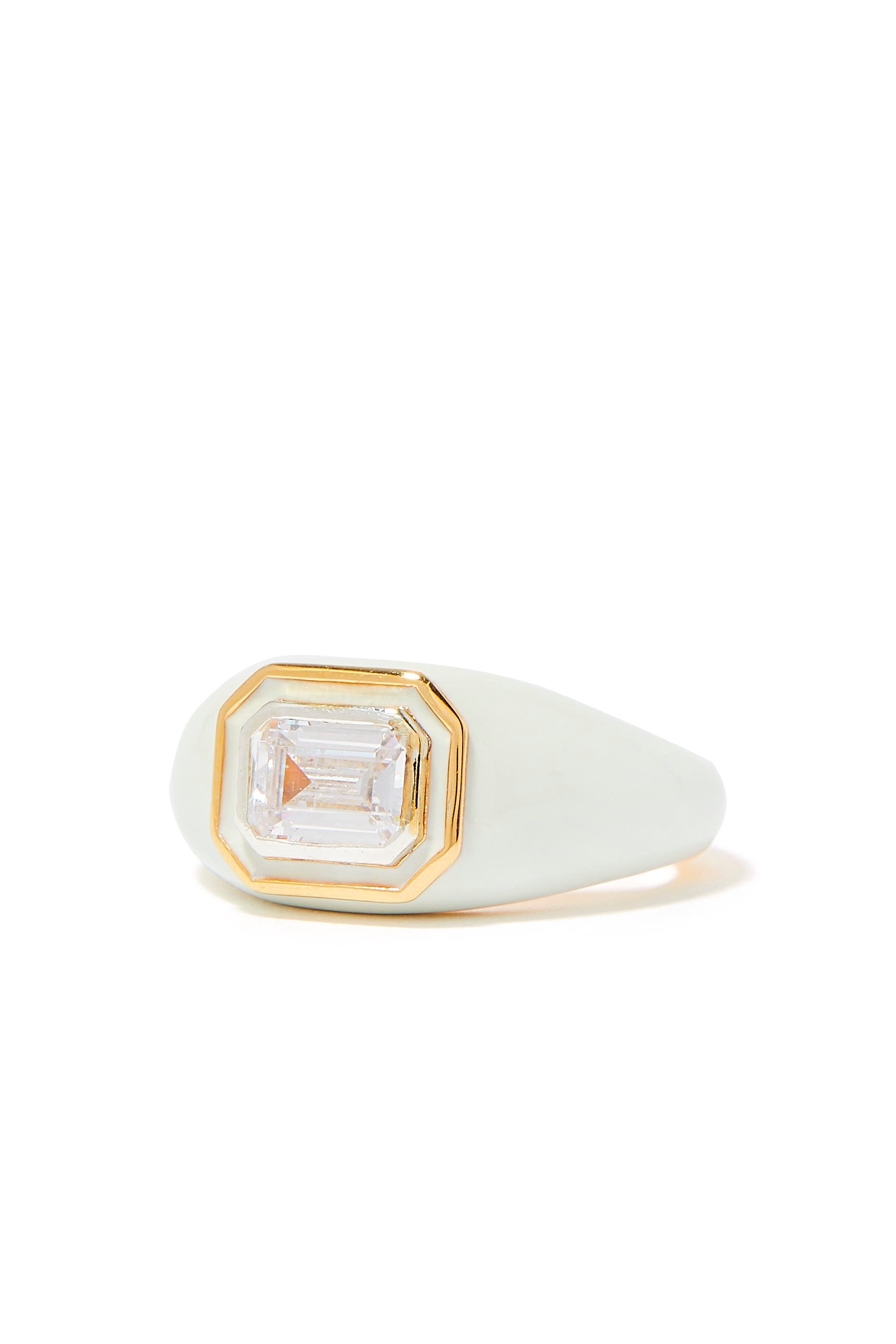 خاتم دوم ستيتمنت فضة إسترلينية مطلية بذهب عيار 18