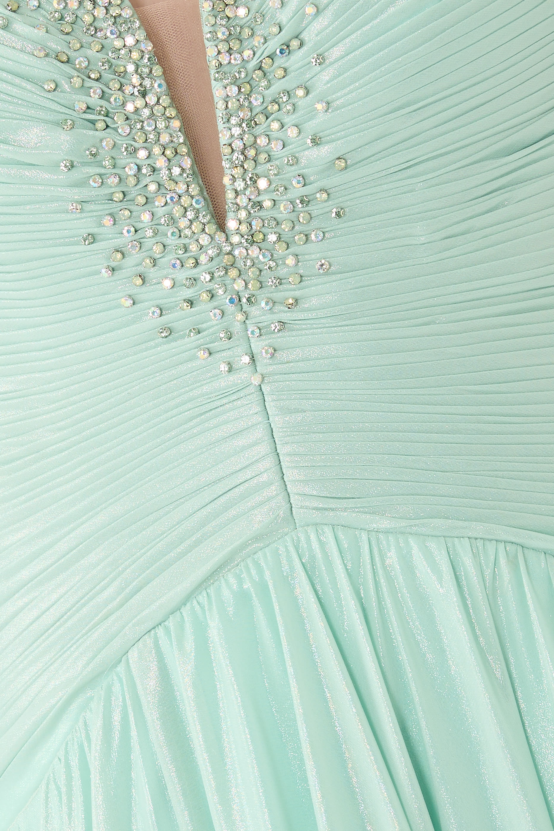 فستان سهرة بلا حمالات بياقة V عميقة مزين بغليتر