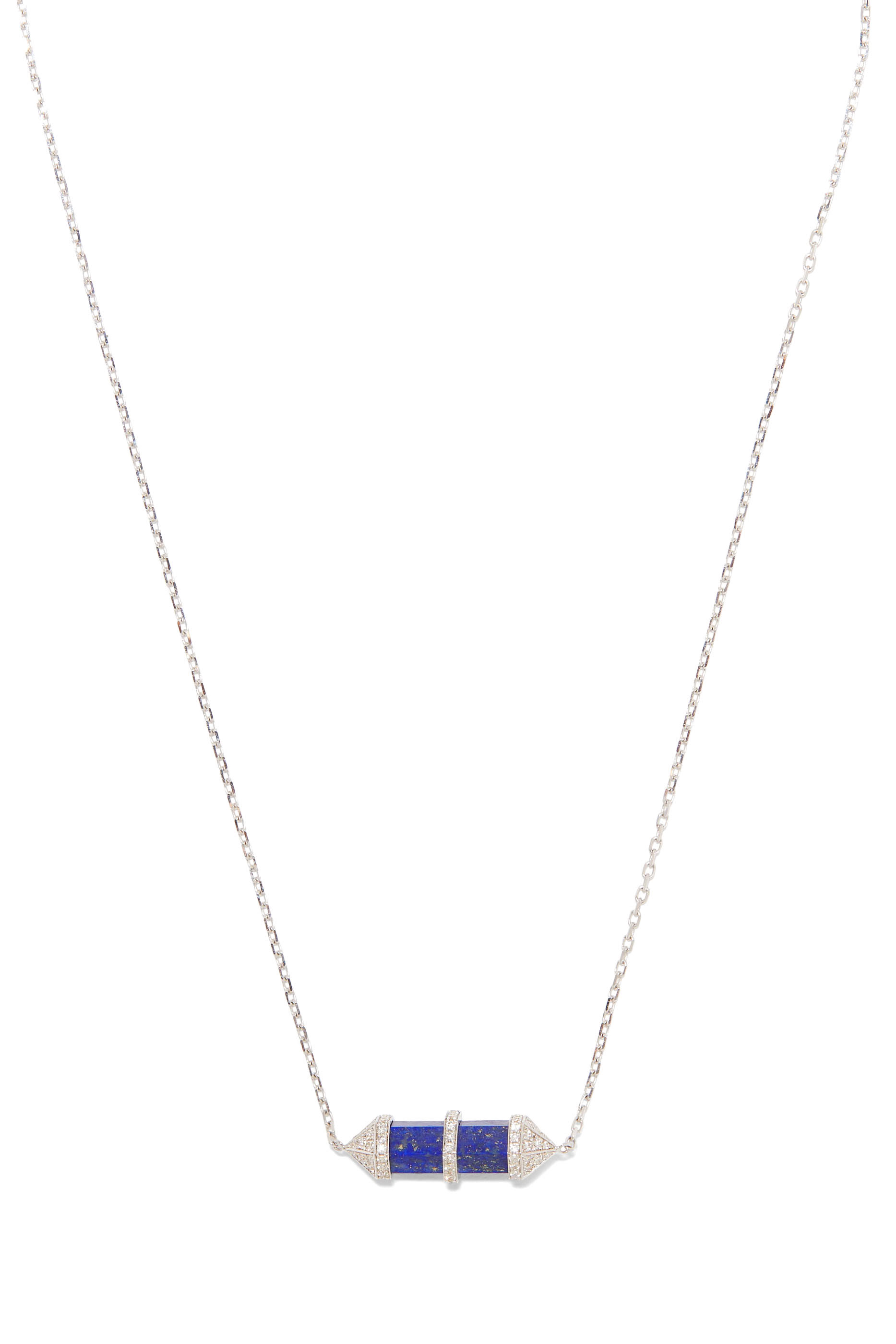 قلادة شاكرا بدلاية أفقية صغيرة مرصعة بالماس واللازورد ذهب أبيض عيار 18
