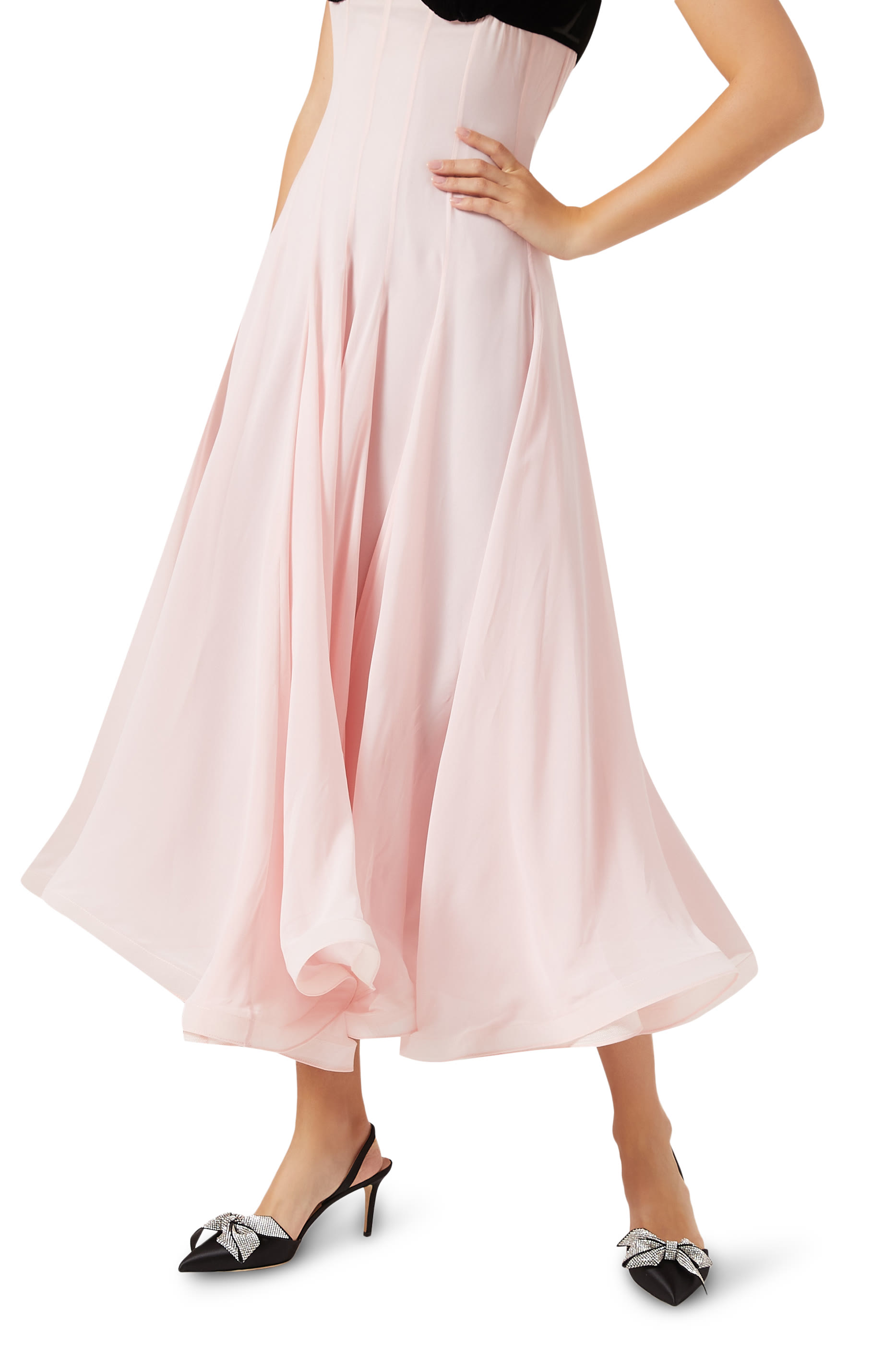 حذاء بالي 70 مفتوح من الخلف ستان بعقدة مرصعة بكريستال