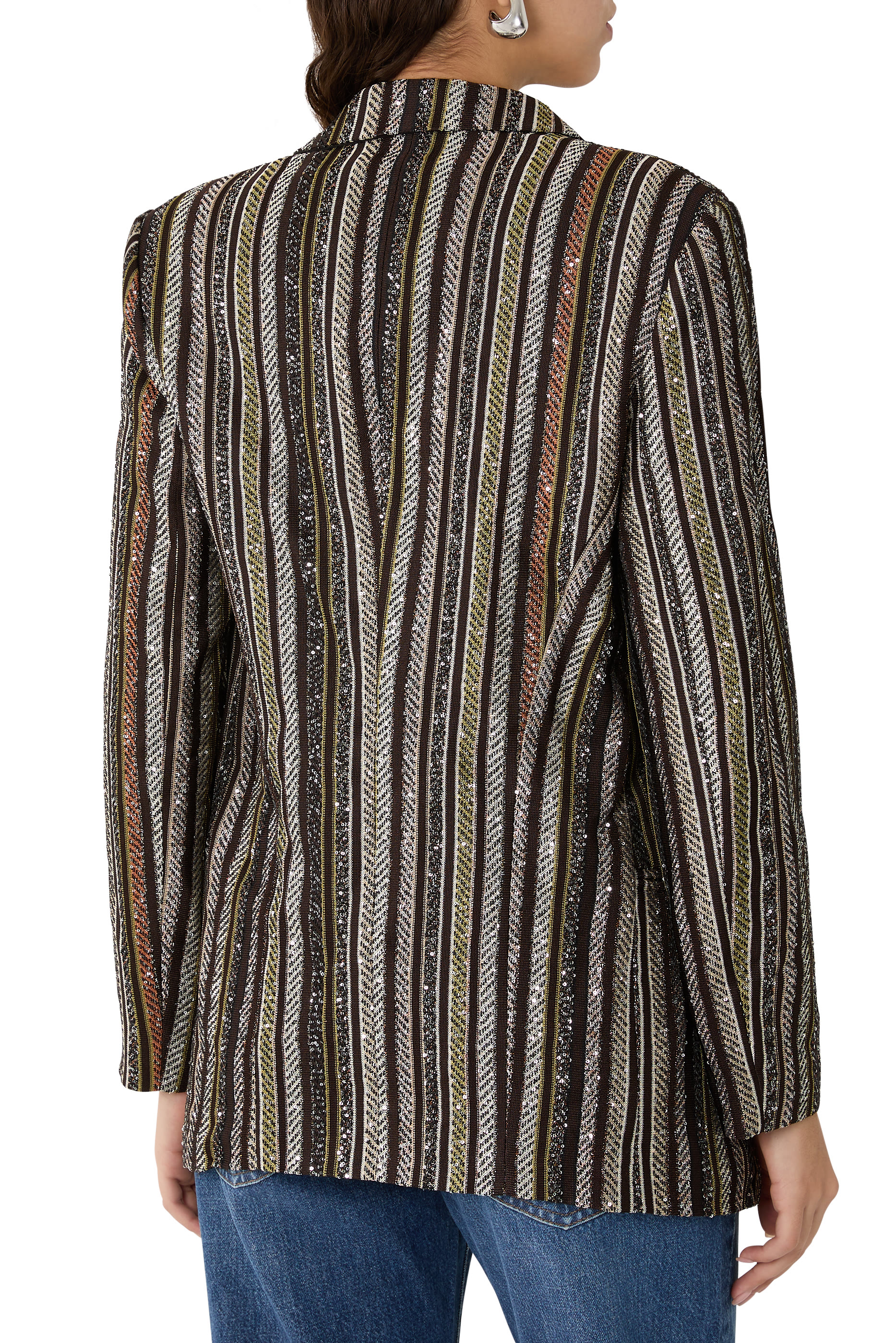 بليزر بصف أزرار نسيج مخطط بنقشة هيرنج بون