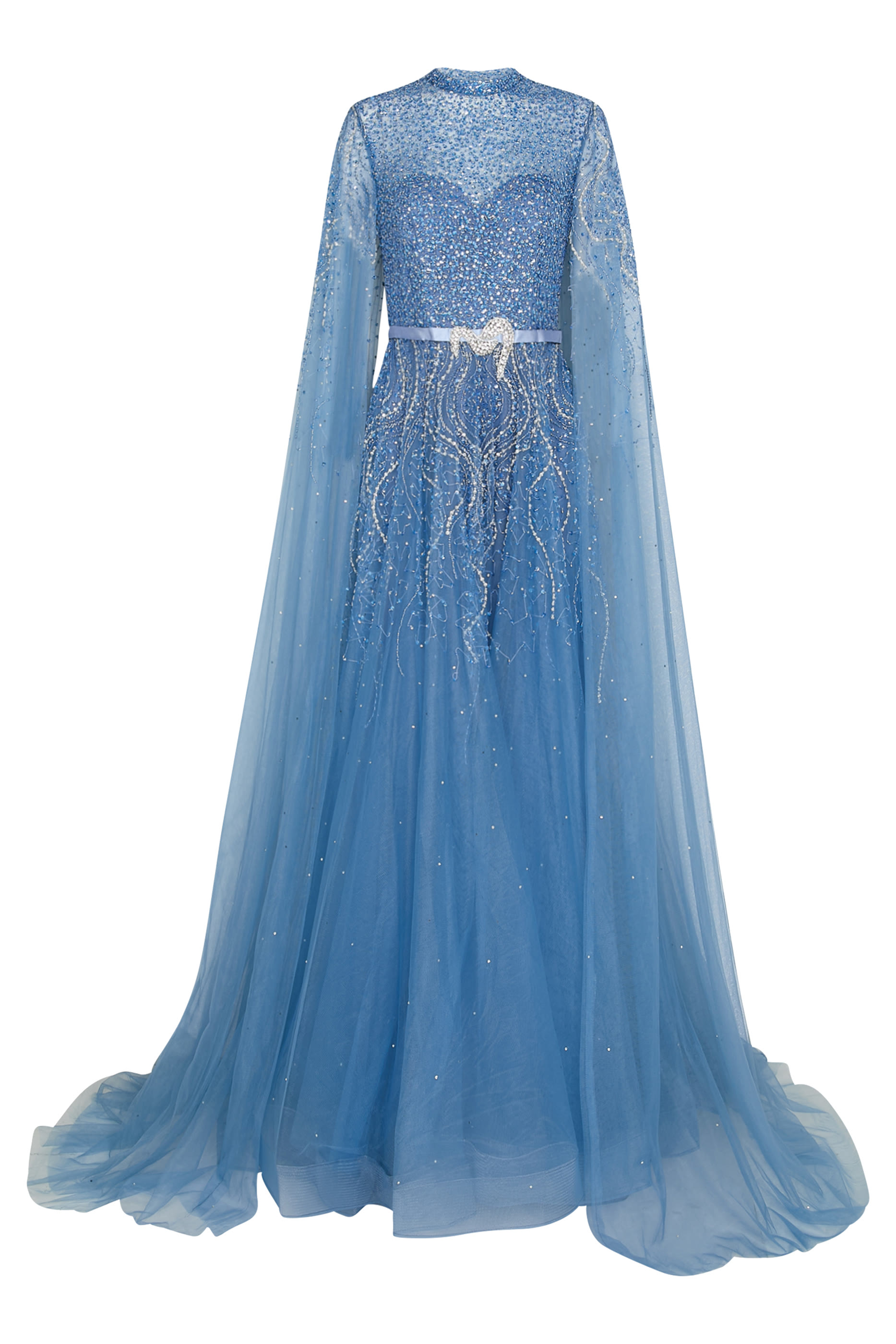 فستان سهرة بخرز بأكمام كاب