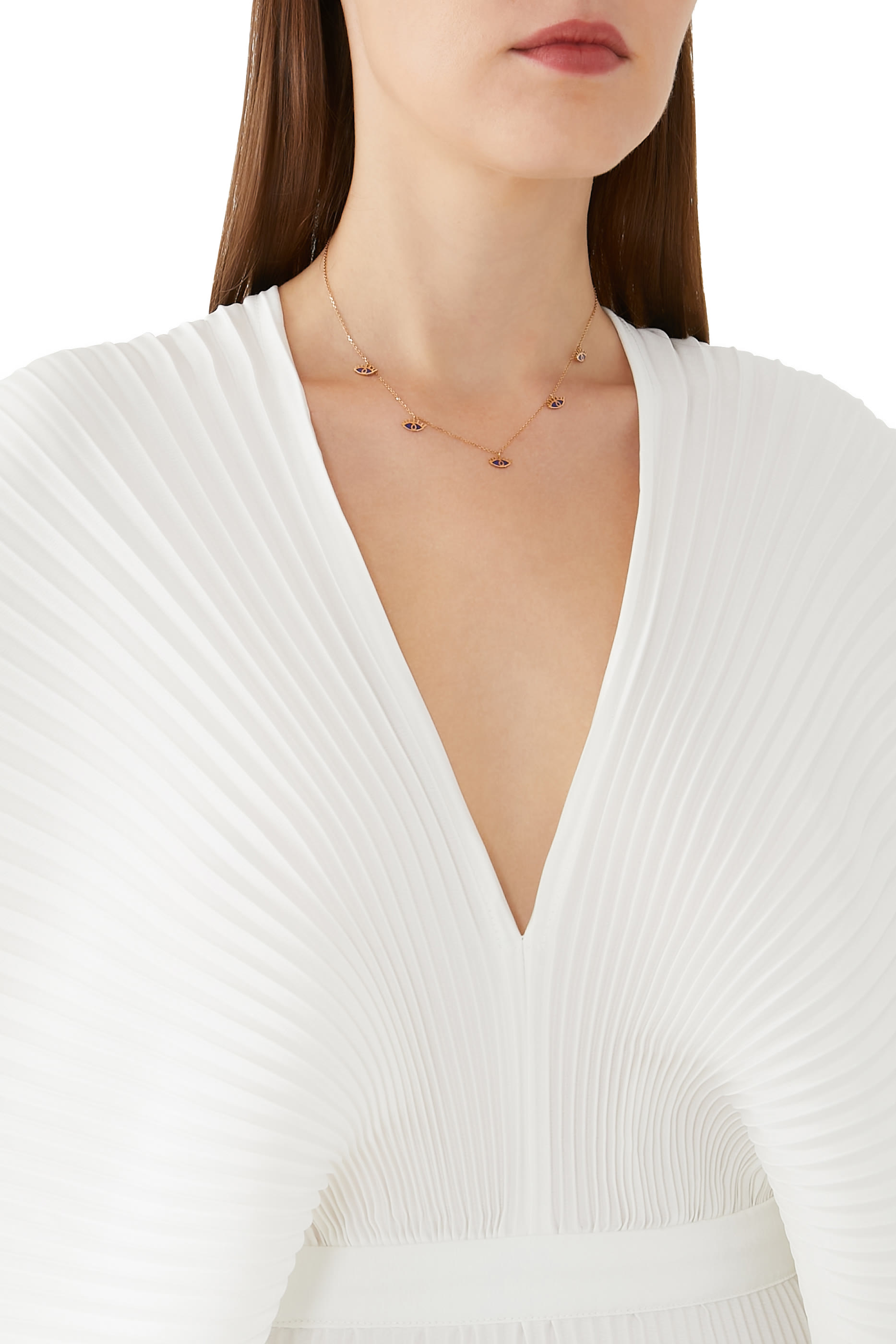 قلادة بخمسة حلي عيون مطلية بمينا لازورد أزرق