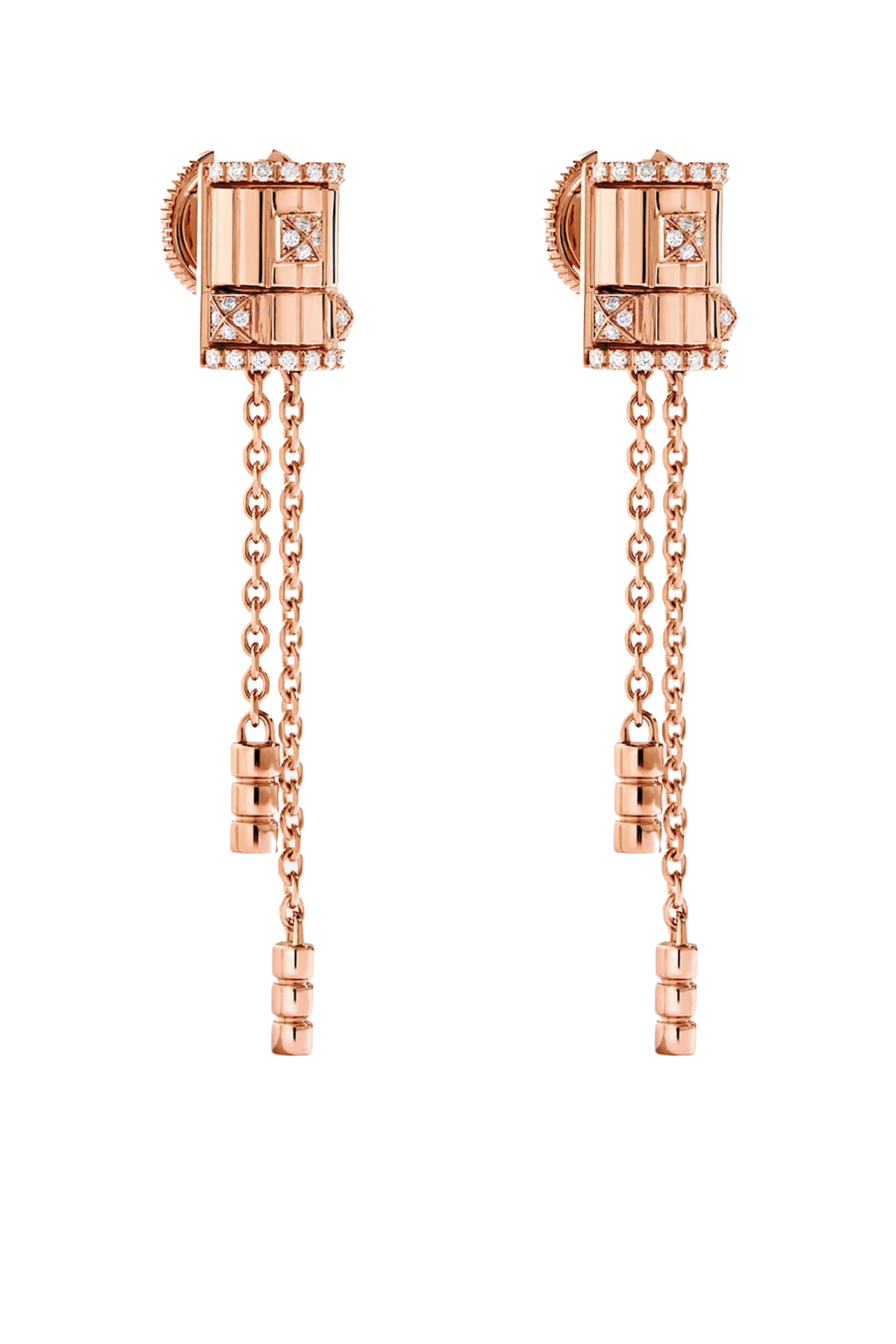 أقراط لايف بشرّابات مرصعة بالماس بالكامل ذهب وردي عيار 18