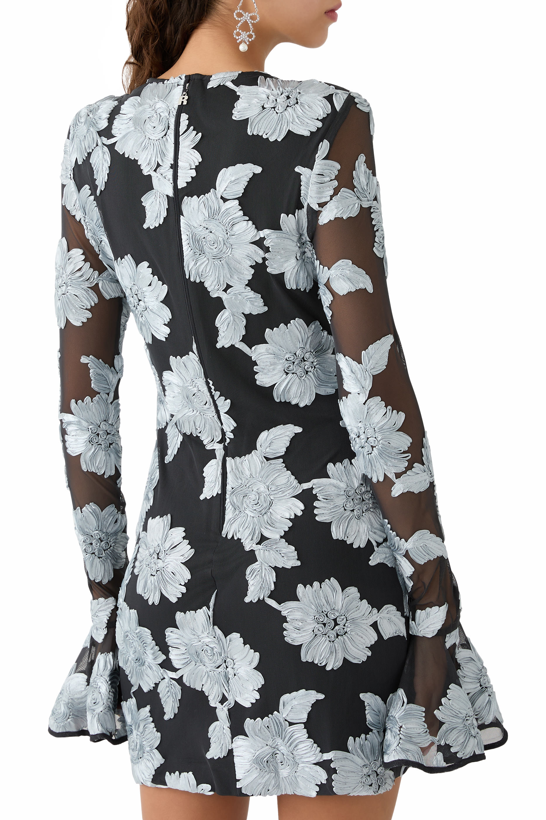 فستان بنقشة زهور قصير قماش شبكي