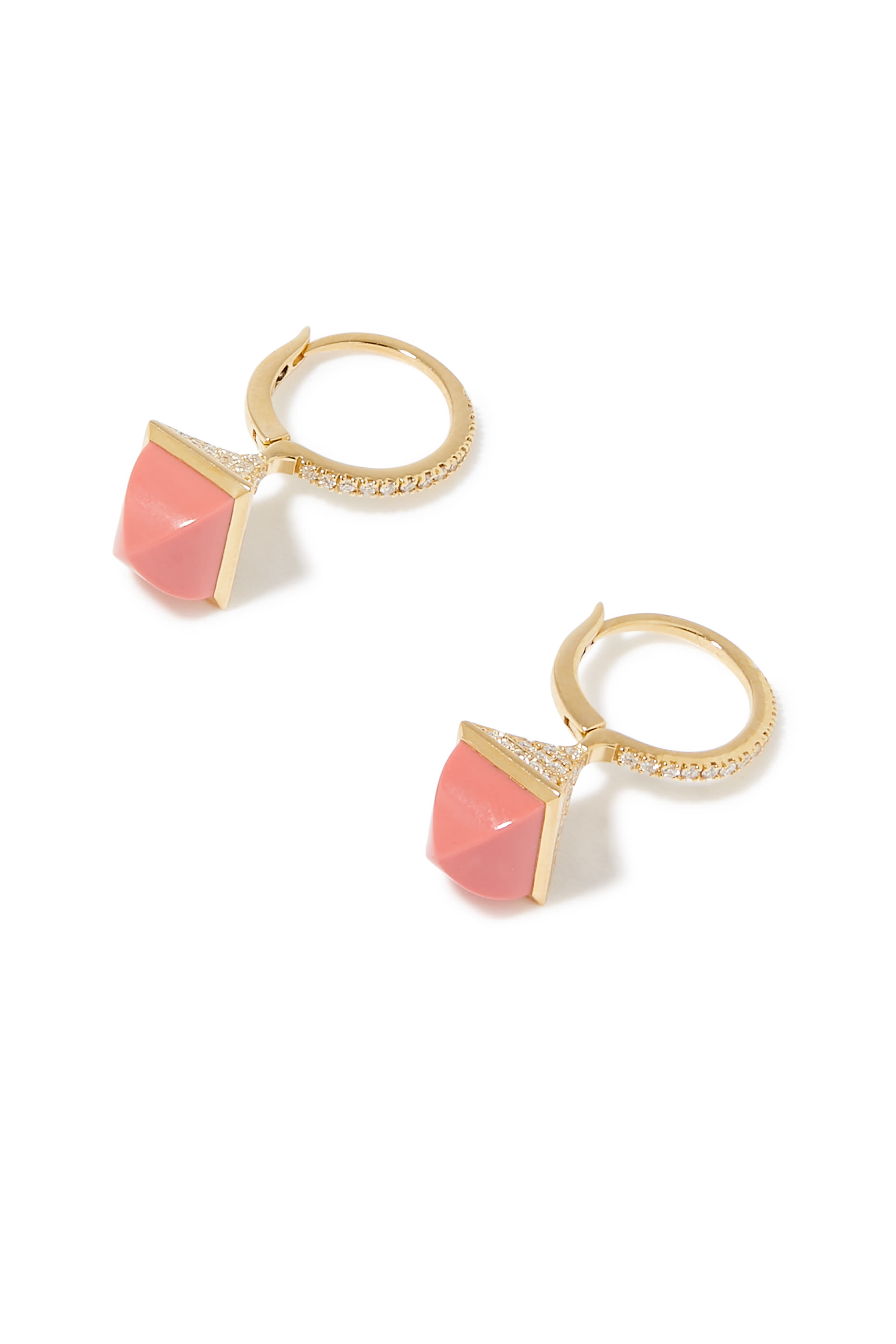 أقراط كليو ريف صغيرة متدلية مرصعة بالماس والمرجان الوردي ذهب أصفر عيار 18