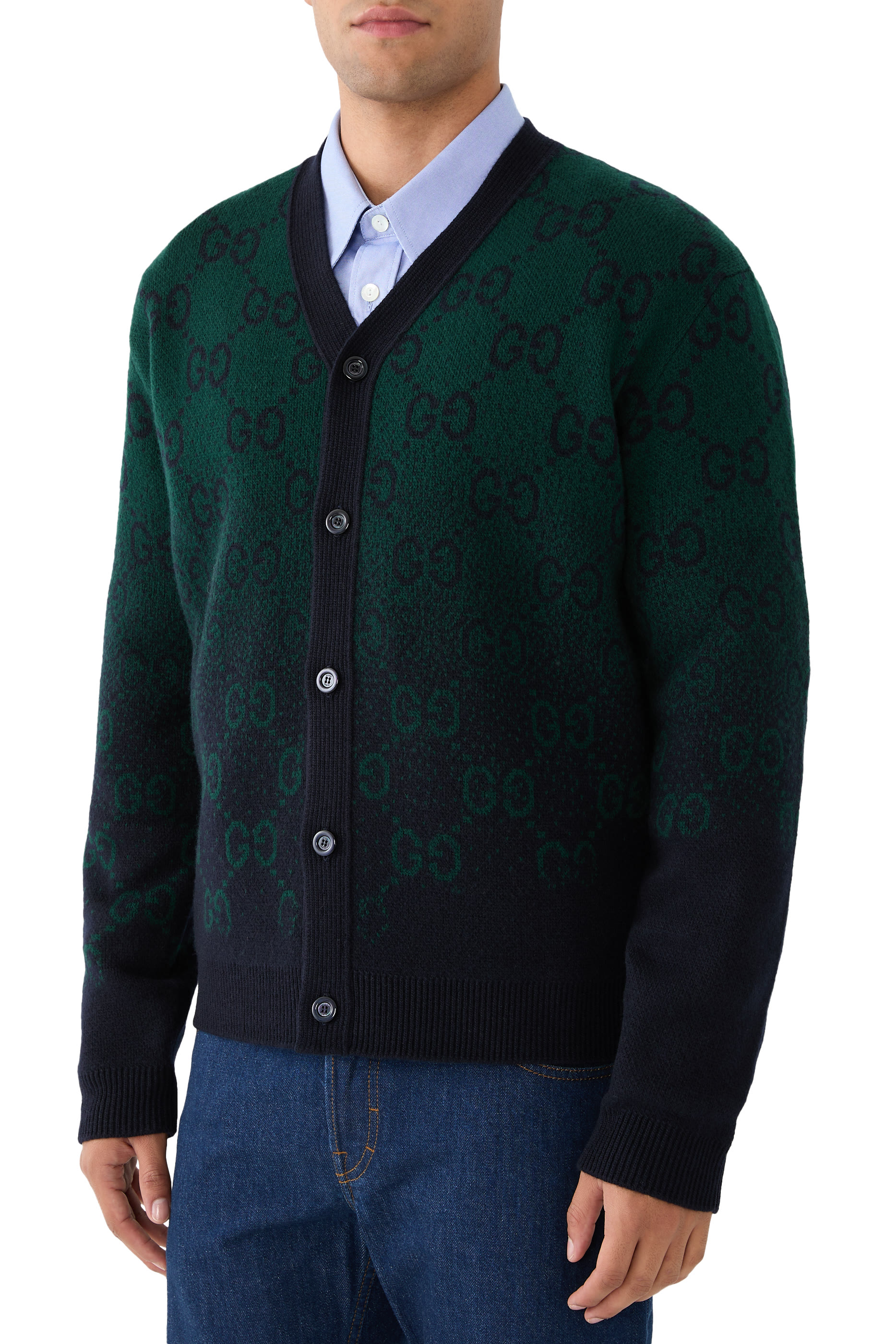 كارديجان بلون متدرج ونقشة حرفي شعار الماركة صوف جاكار