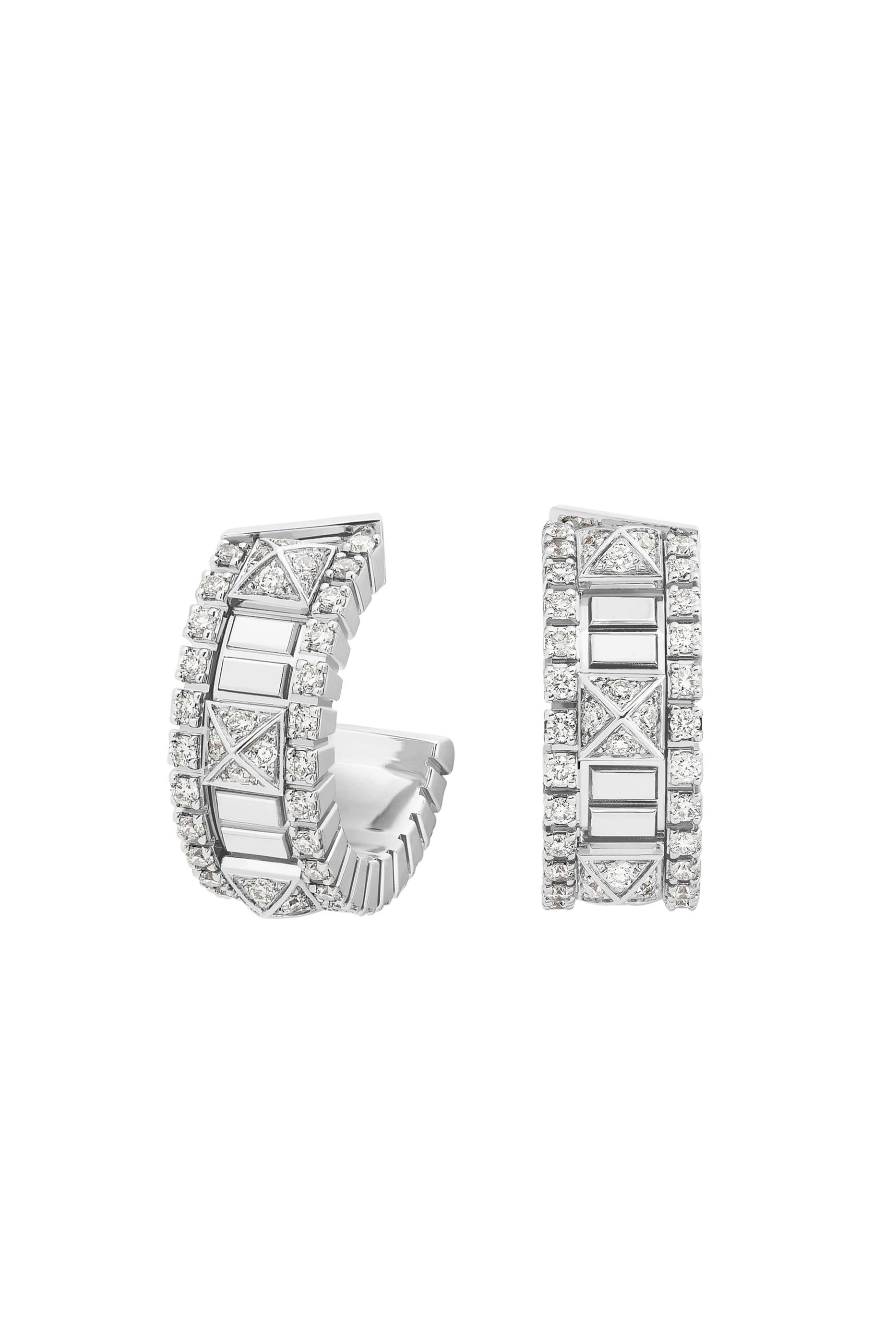 أقراط لايف دائرية مرصعة بالماس ذهب أبيض عيار 18