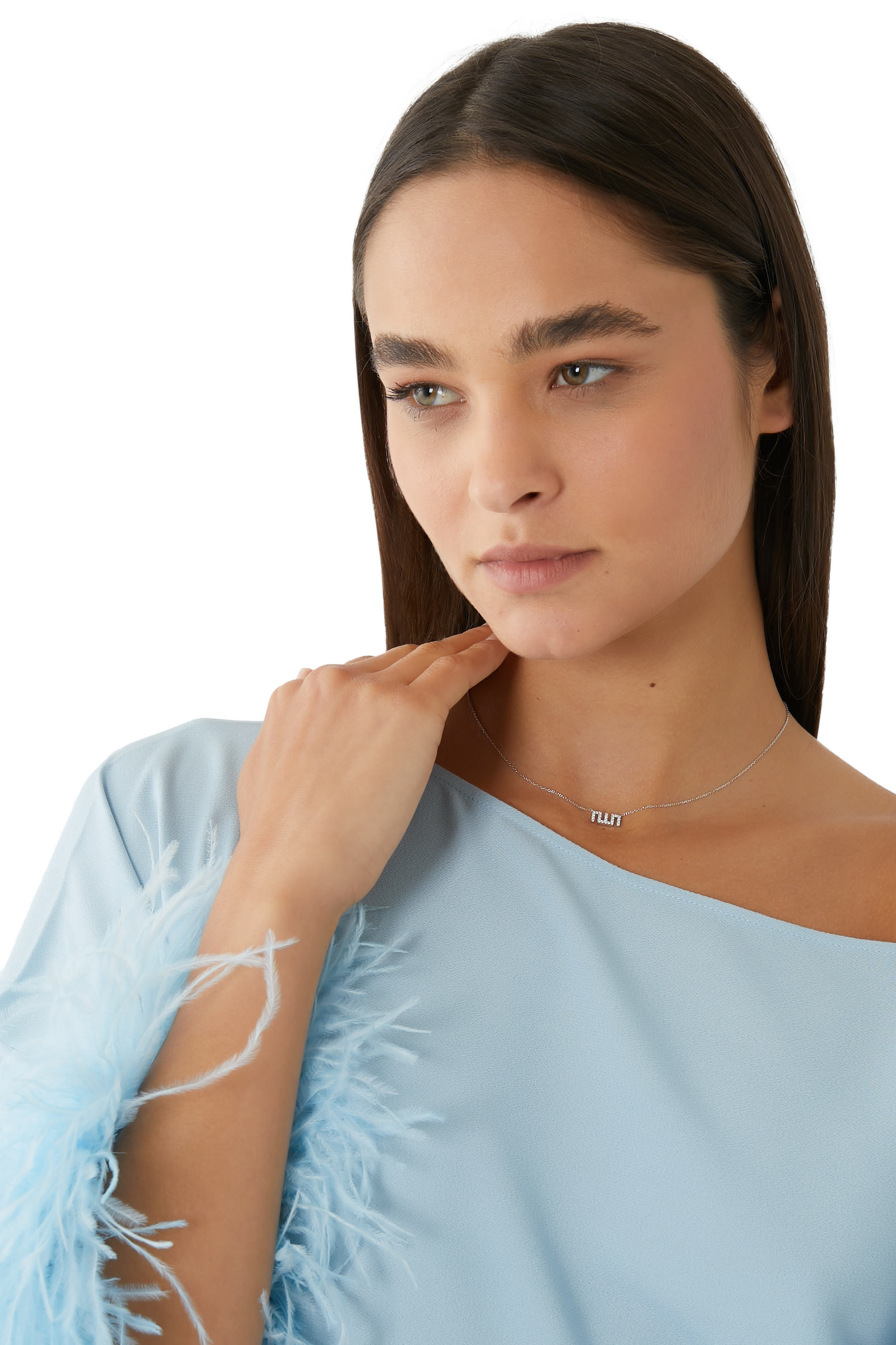 قلادة بدلاية لفظ الجلالة الله صغيرة مرصعة بماس ذهب ‏أبيض عيار 18