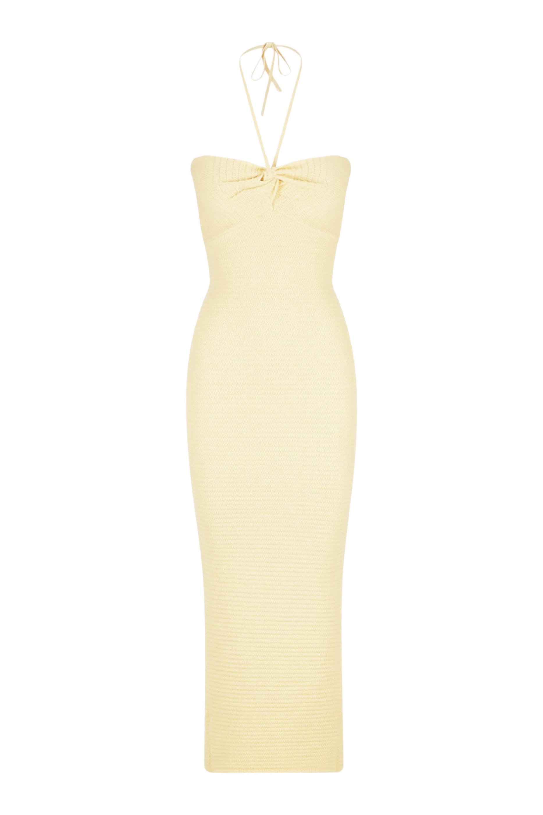 فستان إيف متوسط الطول برباط حول العنق وجزء أمامي ملفوف