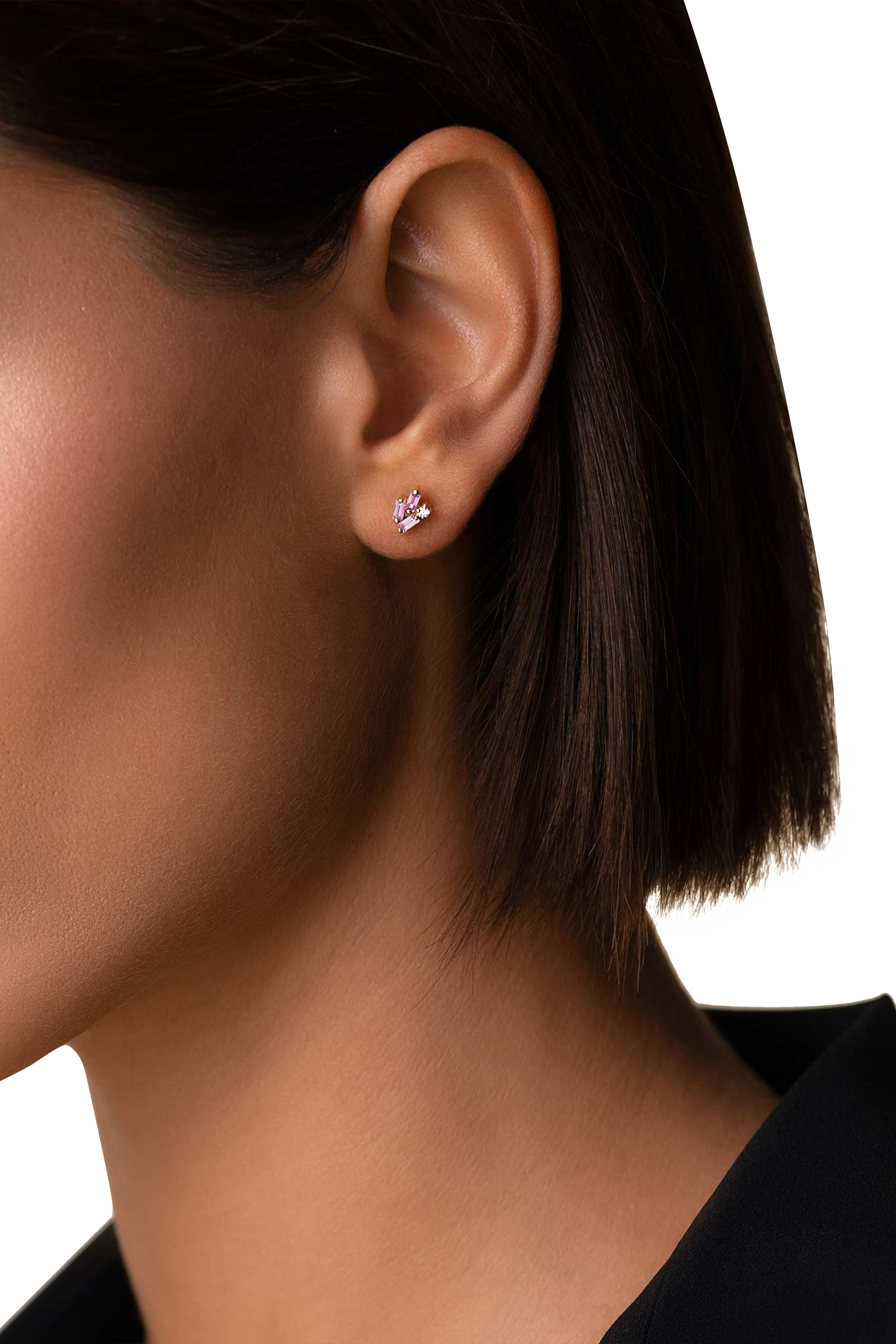 أقراط بولد بيرست مرصعة بالياقوت والماس، ذهب وردي عيار 18