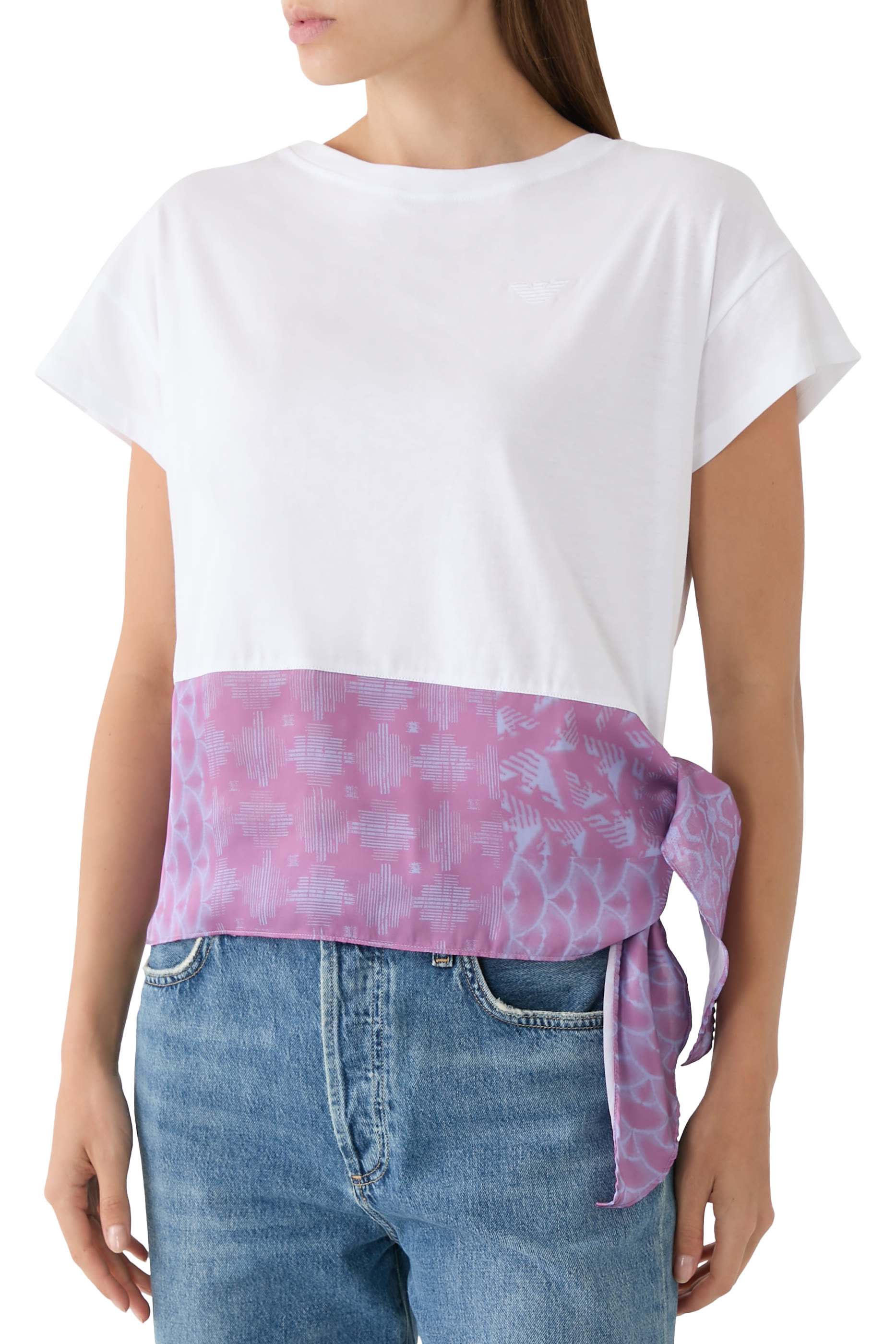 تيشيرت بحافة بتصميم وشاح قطن جيرسيه