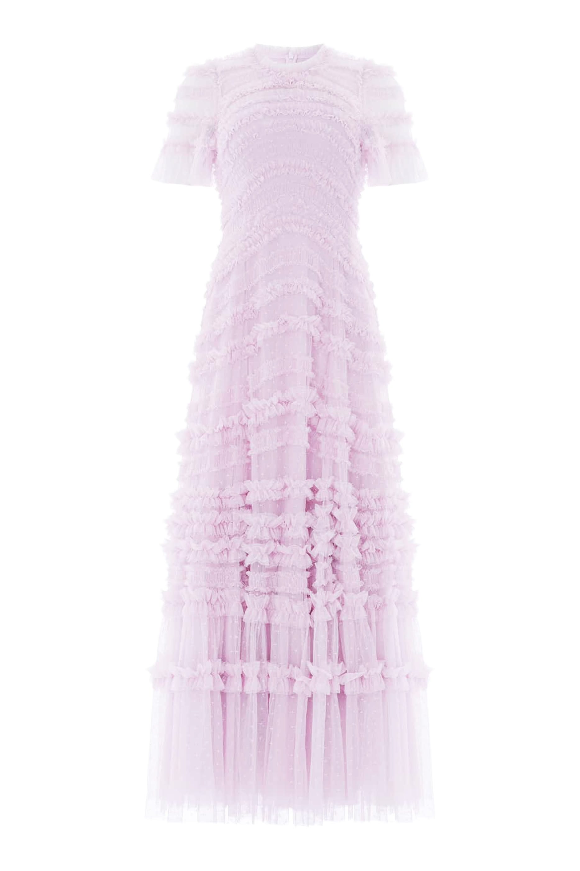 فستان سهرة أمارا بياقة مستديرة مزين بكشكش