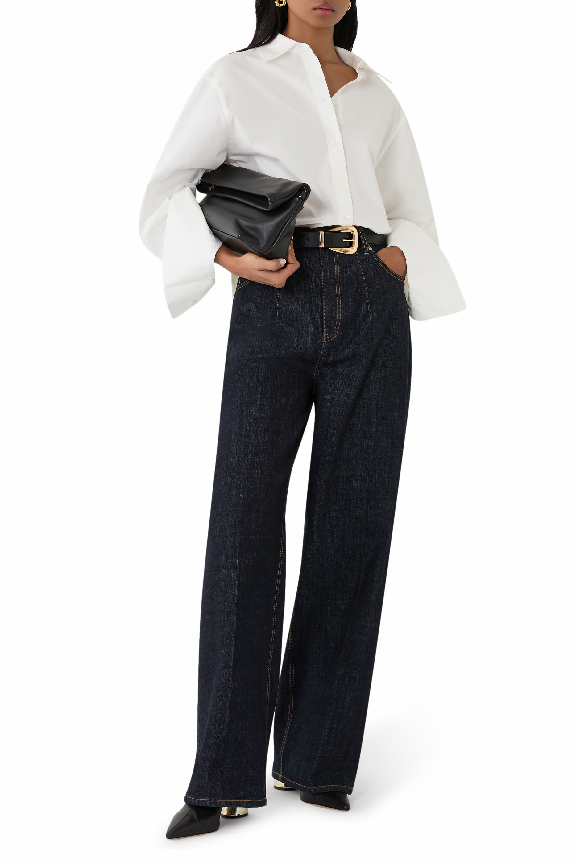 بنطال جينز بخصر مرتفع مزموم