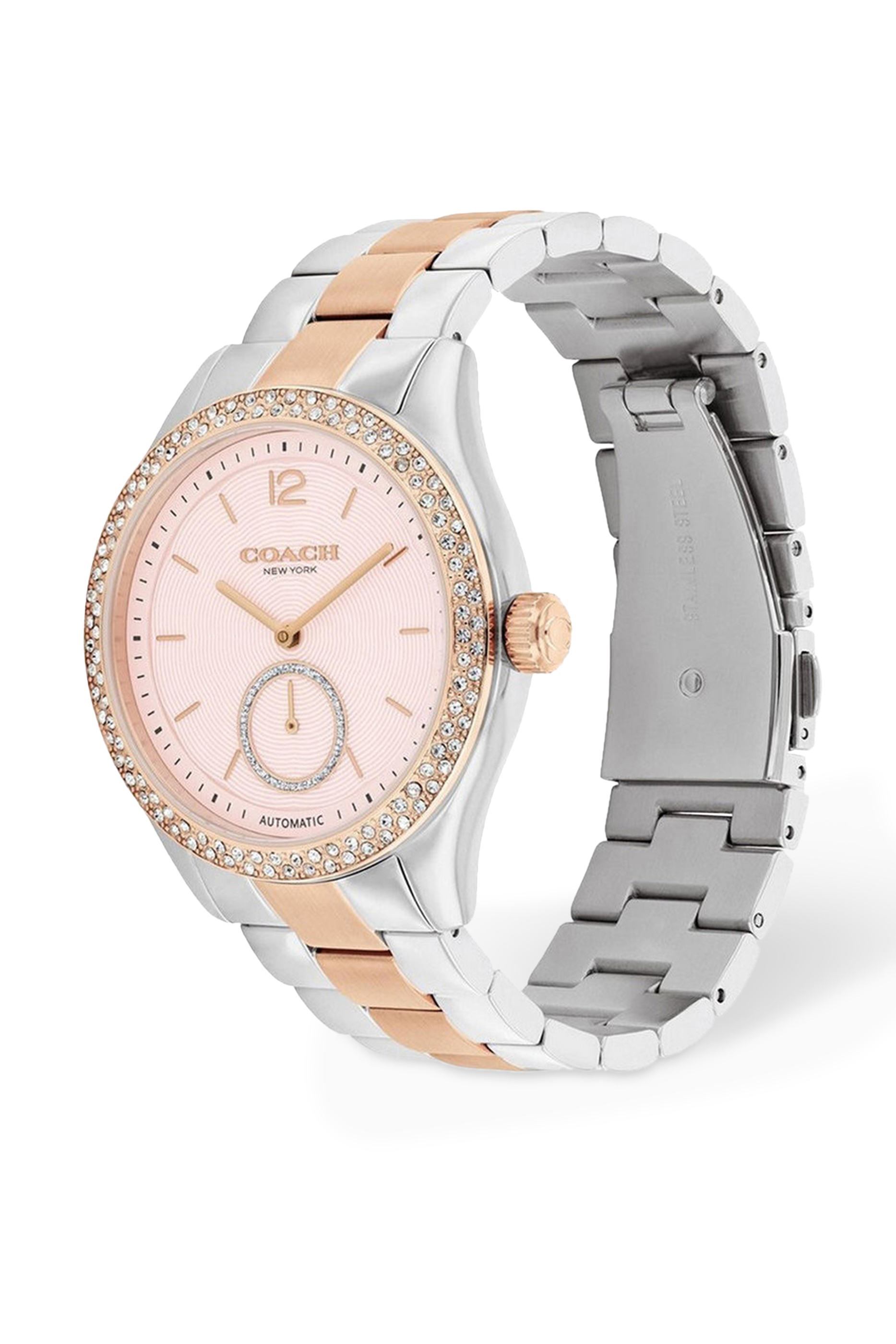 ساعة بروكس بسوار وردي لامع