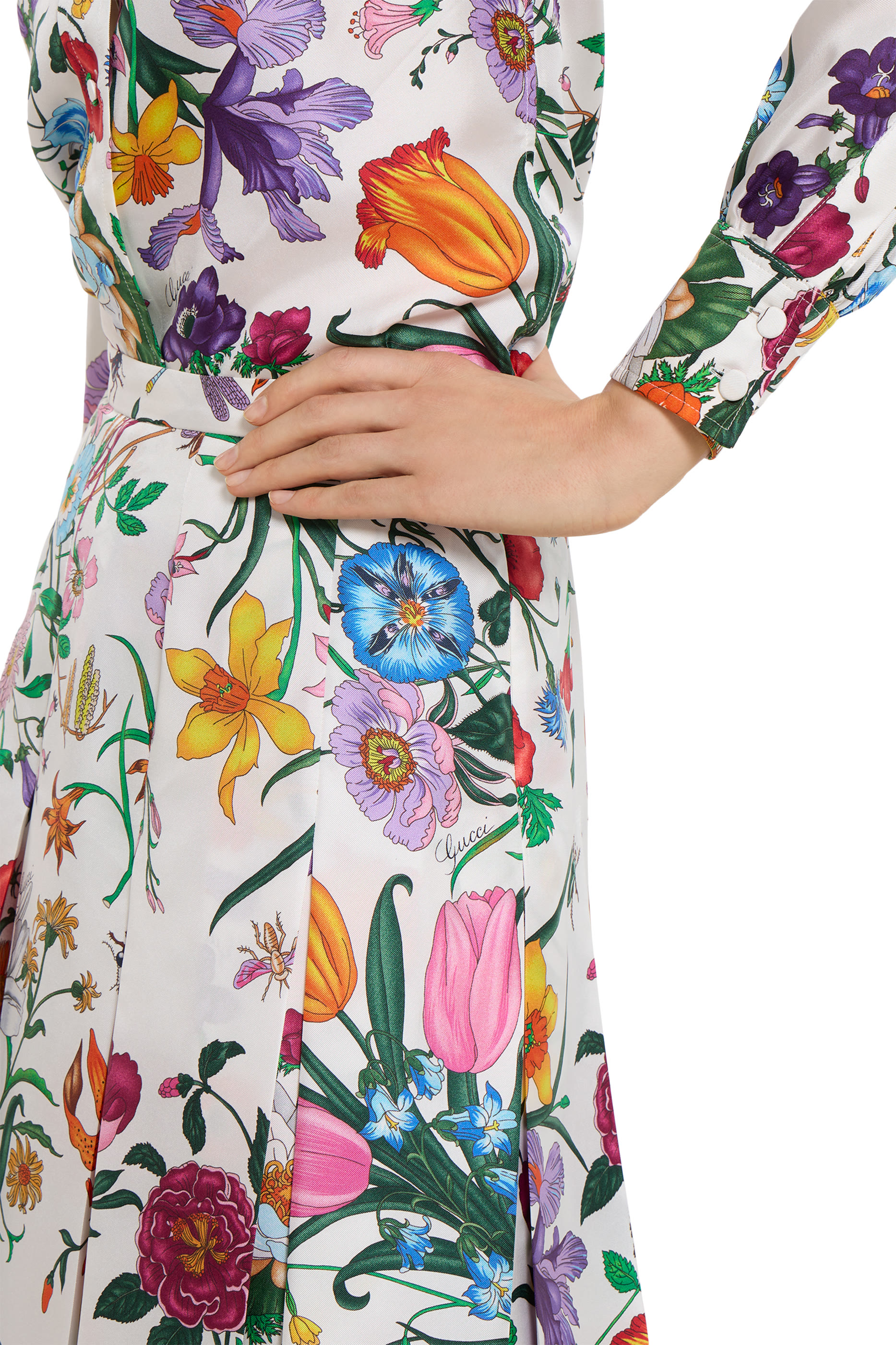 تنورة بطيات ونقشات زهور حرير تويل