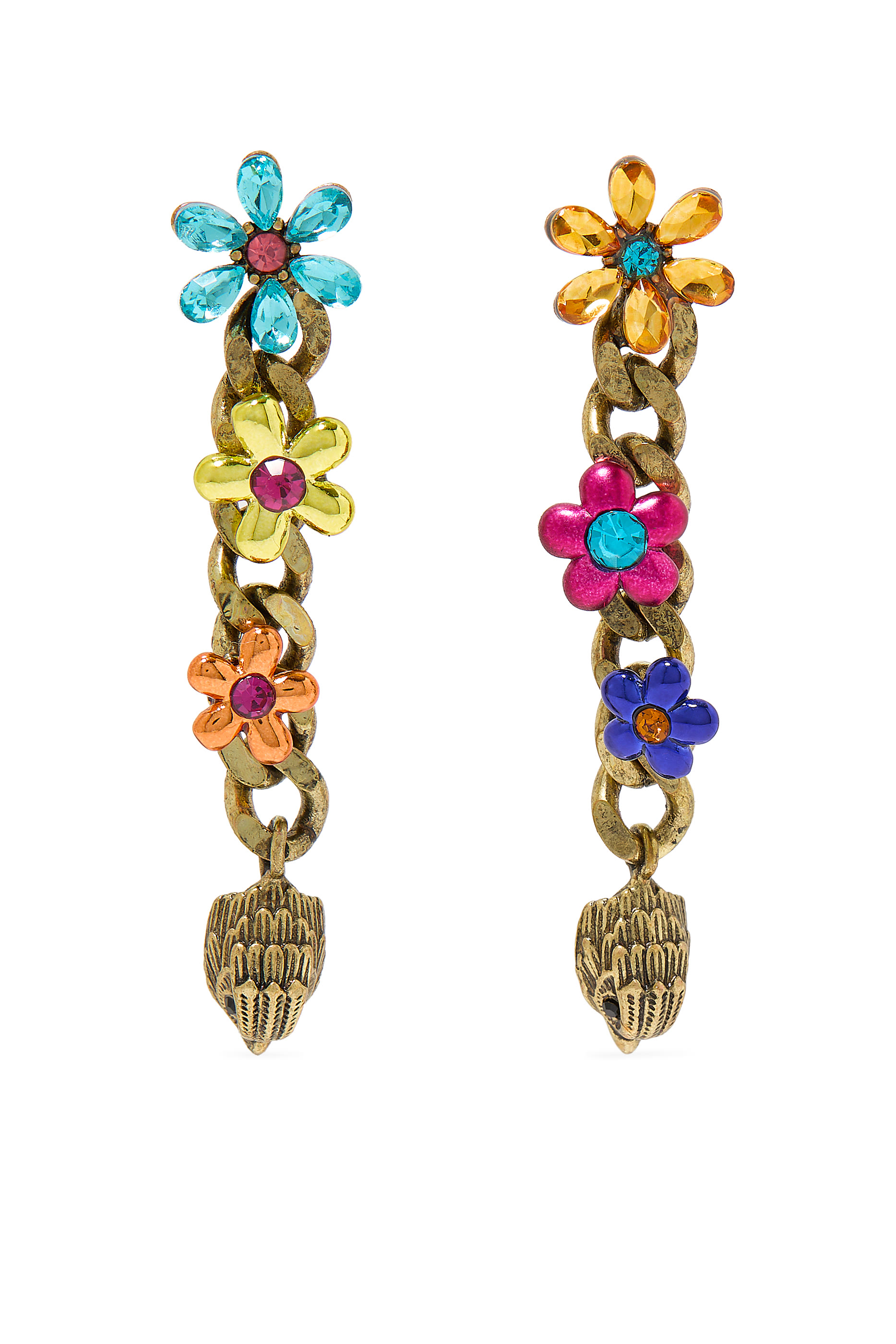 أقراط متدلية بتصميم شعار الماركة مزين بزهور نحاس