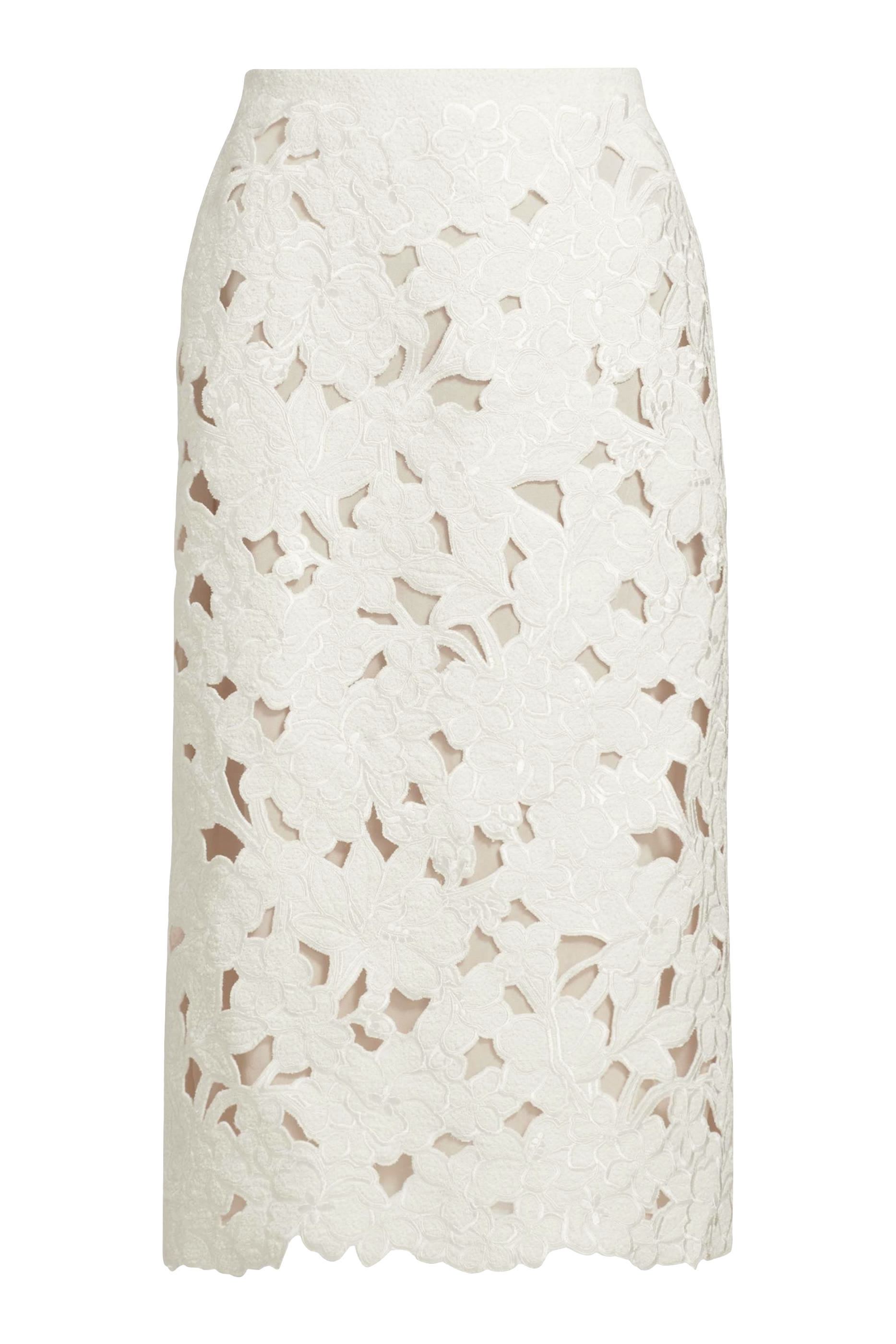 تنورة متوسطة الطول بفتحات وتطريزات تويد