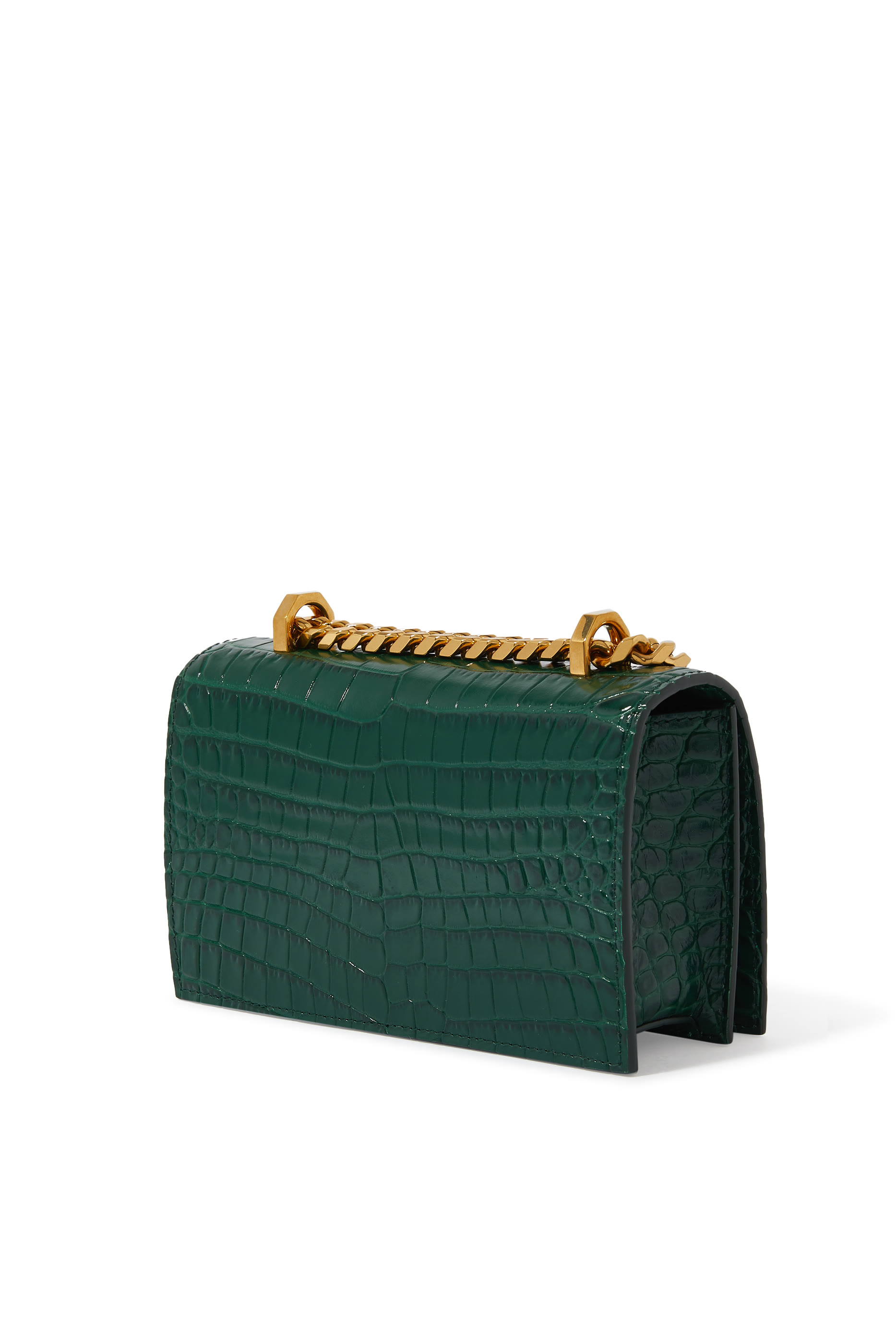 حقيبة ساتشل ميني مرصعة بأحجار بنقشة جلد التمساح