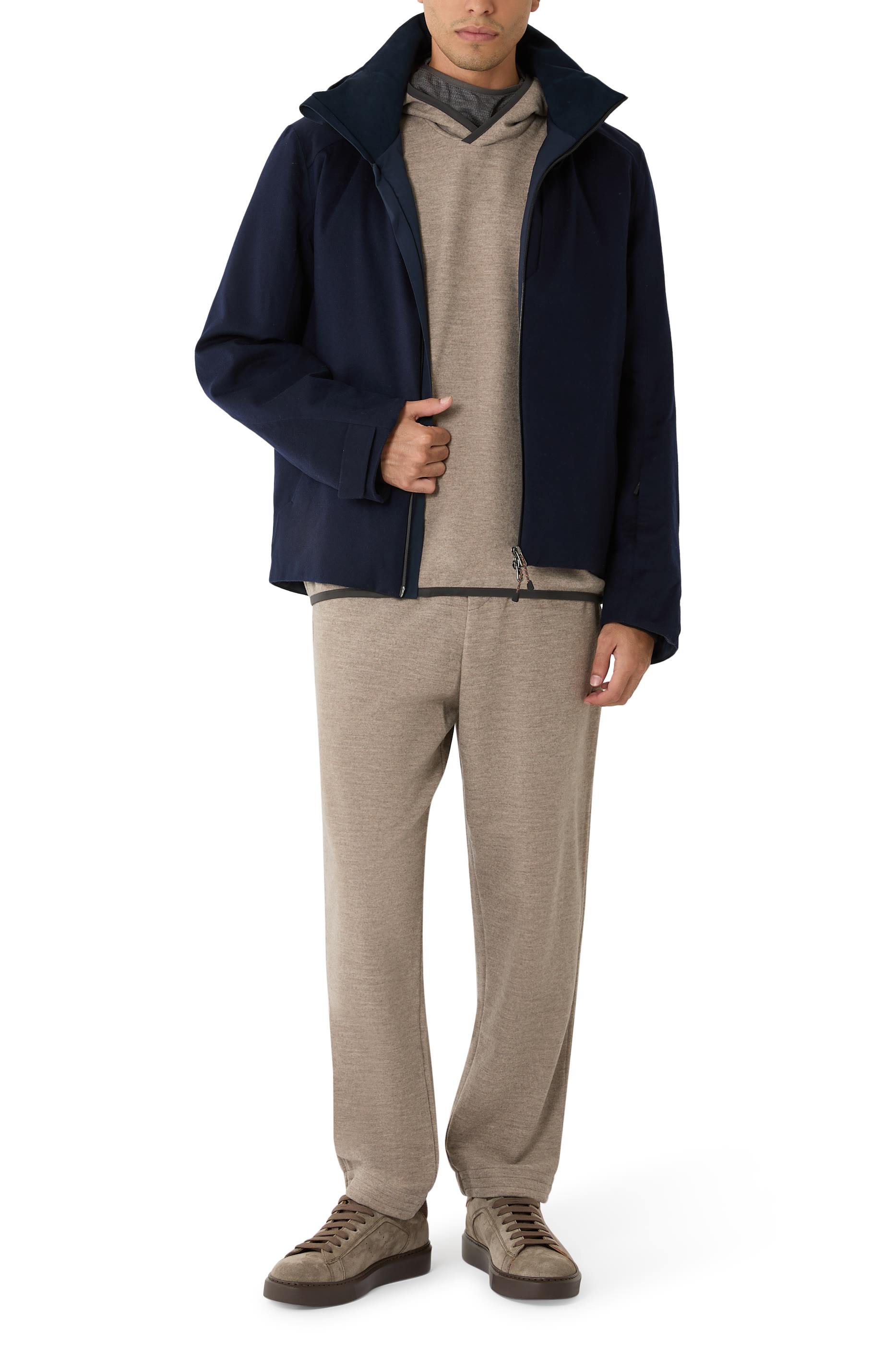 سويت شيرت بغطاء رأس صوف بكر ونايلون جيرسيه