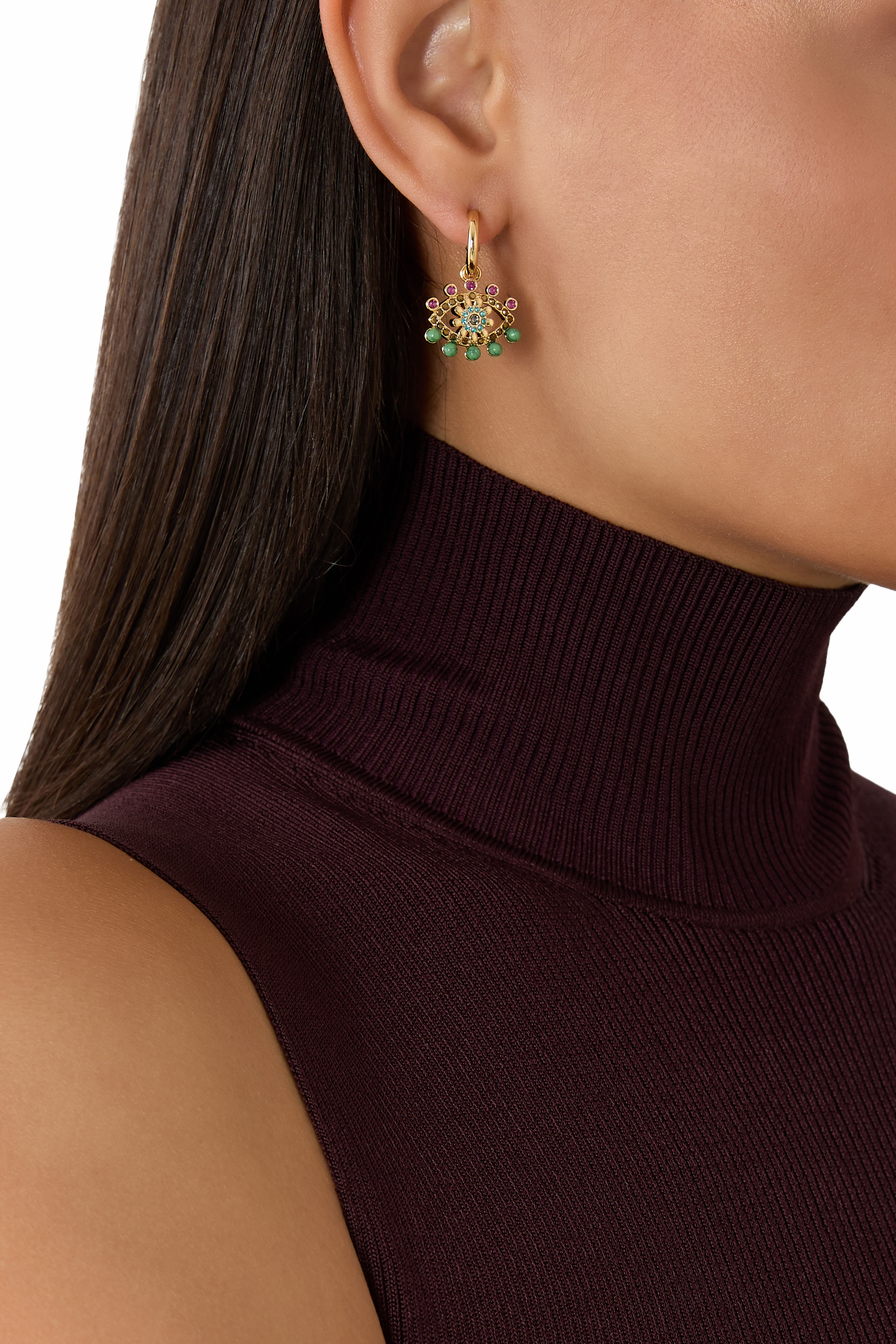 أقراط هاجي مرصعة بأحجار متنوعة بتصميم عين وكريستال، نحاس