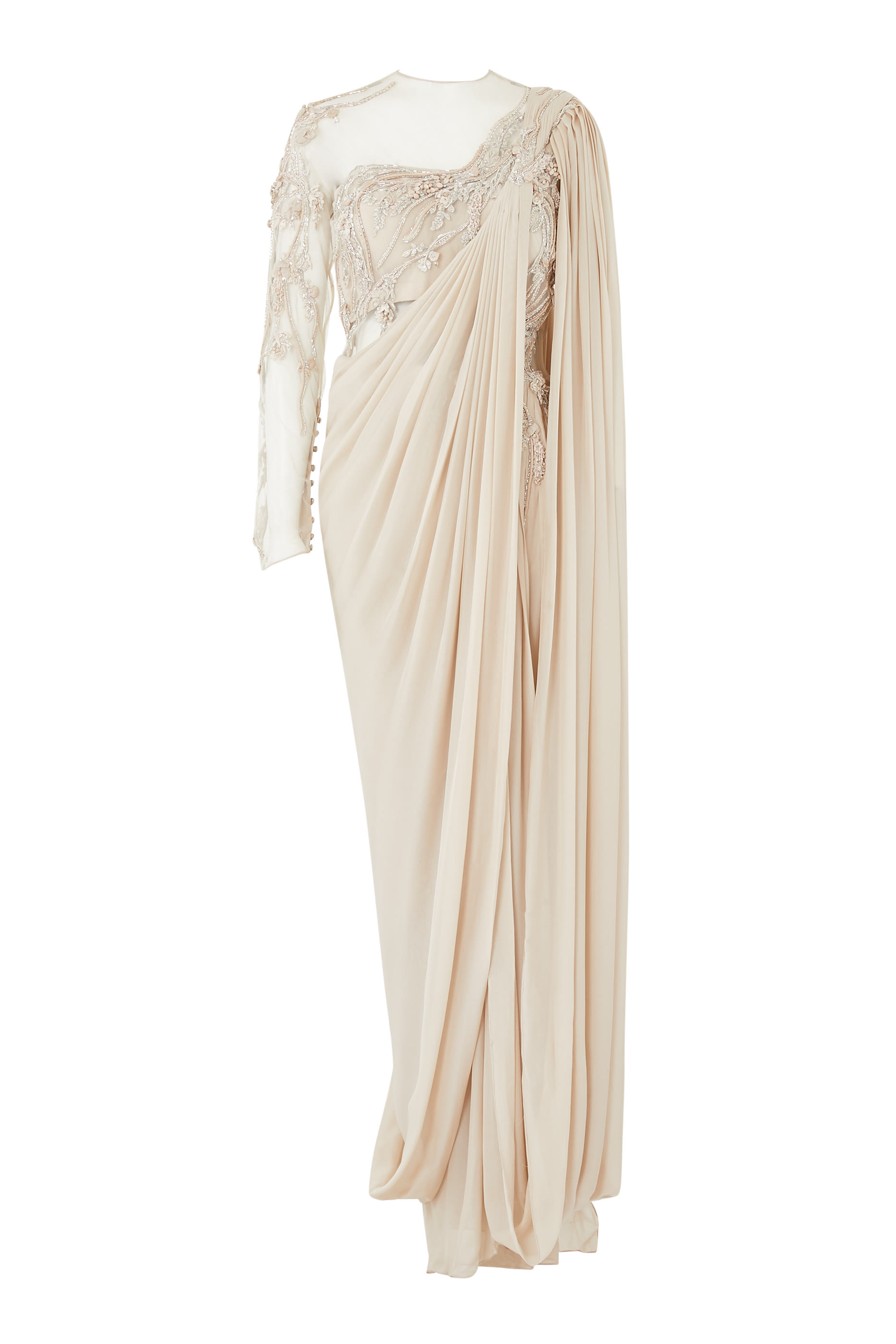 فستان سهرة بتصميم ساري بكم طويل